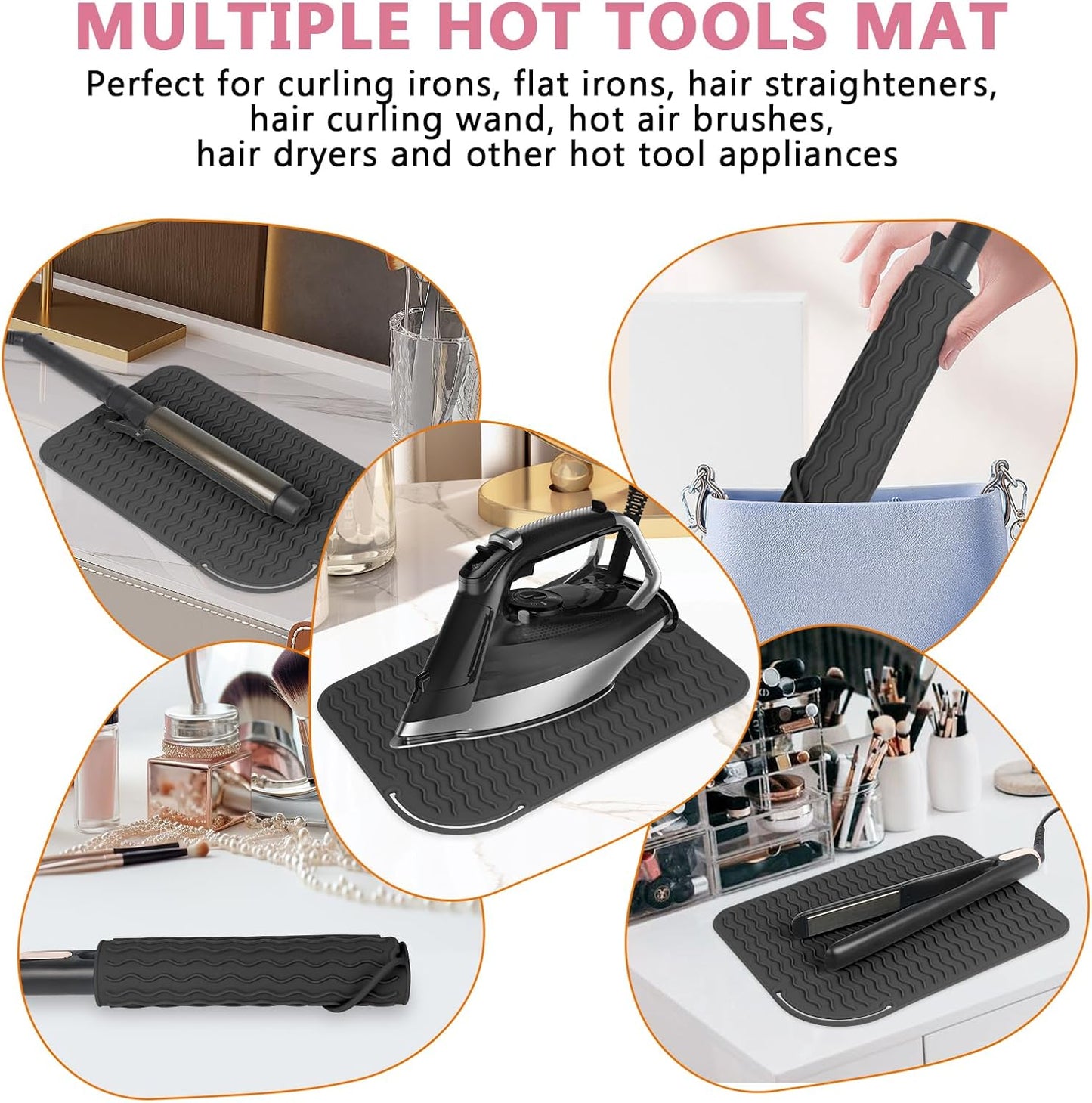 Larger Size Silicone Heat Resistant Mat for Curling Irons, Flat Irons, Hair Straightener and Other Hair Styling Tools, Portable Hot Tools Pad Cover for Travel Vanity Salon(12.0" x 9.0")