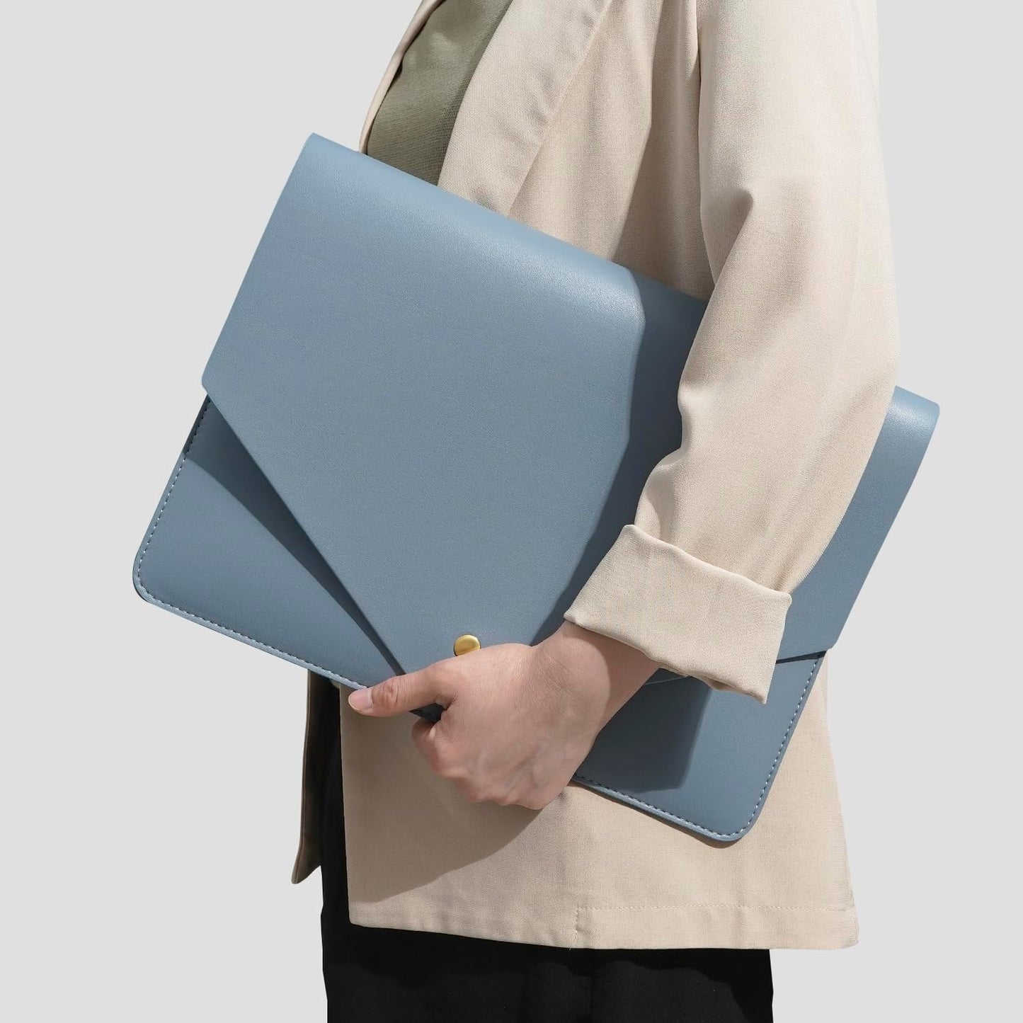 PU Leather Laptop Sleeve 16 Inch Compatible with New MacBook Pro 16 A2991 A2780, MacBook Pro 15, Surface Book 15, Dell XPS 15 with Small Pouch, Mouse Pad and Cord Organizer Color Blue
