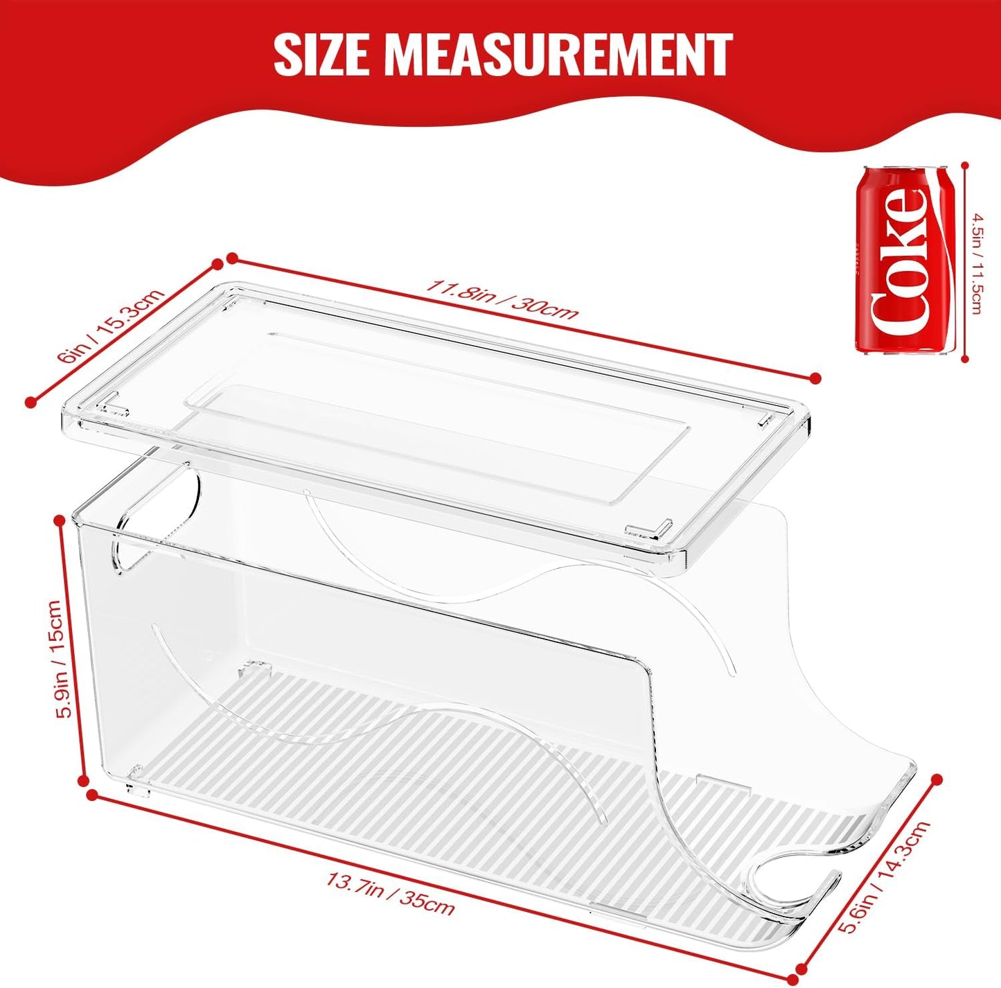 4 Pack Stackable Refrigerator Organizer, Soda Can Dispenser Pop Cans Container Beverage Holder with Lid for Fridge, Freezer, Kitchen, Clear Plastic Storage Bins-Holds 10 Cans Each