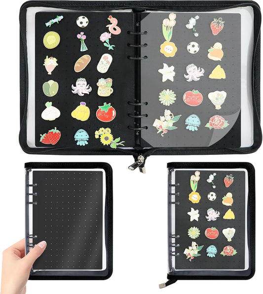 Enamel Pin Display Book Pin Collection Binder Holder Trading Book with 8-Page Display Boards A5 Brooch Pin Storage Organizer Binder Album for Travel Collectors (Black)