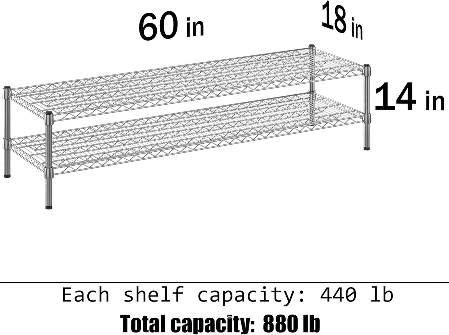 18" Deep x 60" Wide x 14" Height Wire Shelving Kit | 2-Tier | NSF Commercial Storage Rack Unit