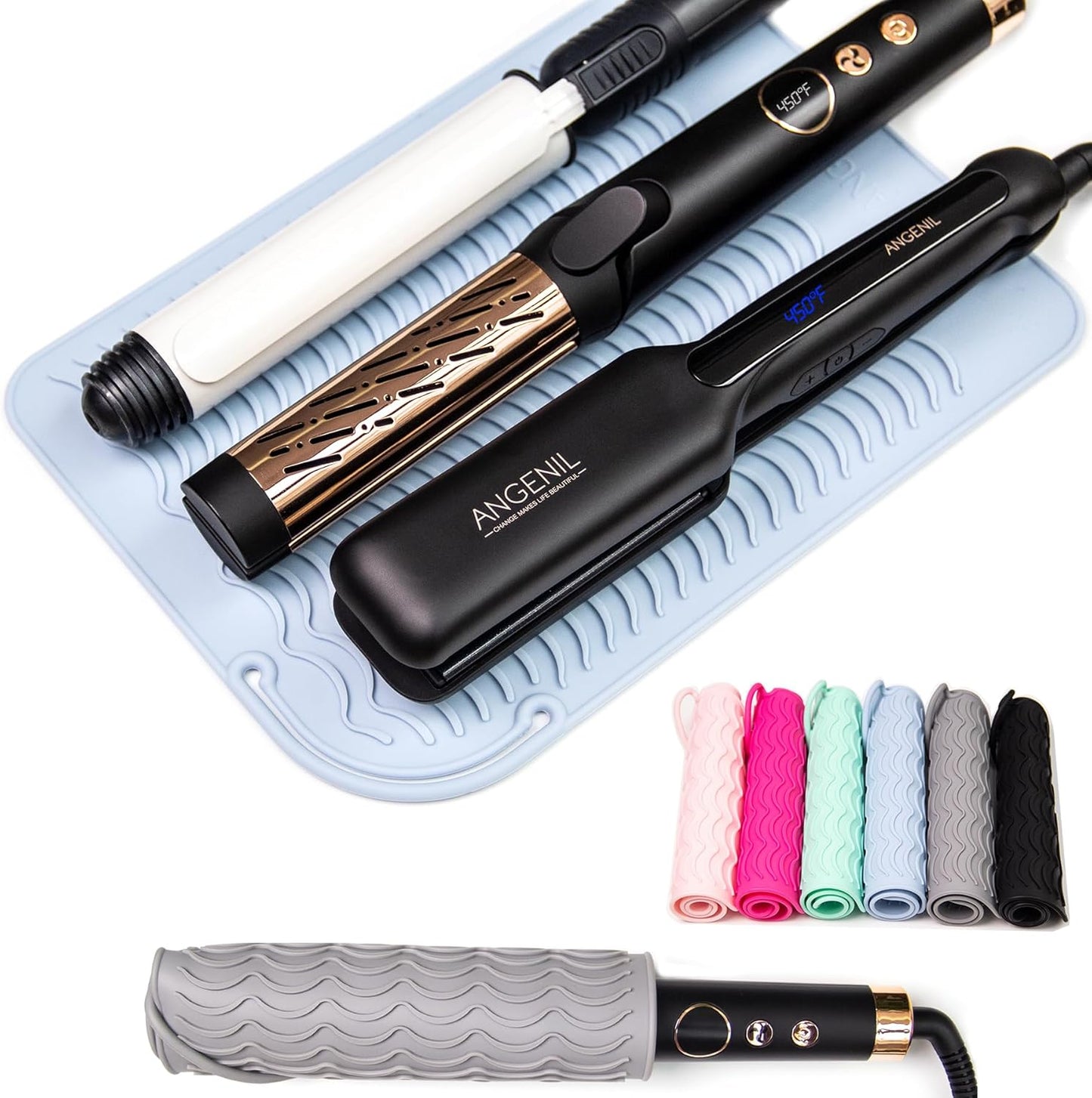 ANGENIL Large Heat Resistant Silicone Mat for Curling Iron, Flat Iron, Hair Straightener and Craft Glue Guns