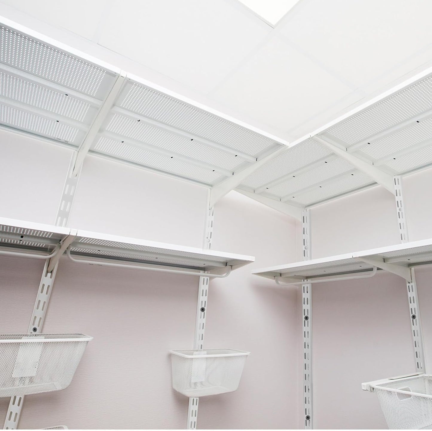 12 Pack 25 Inch Dual Track Upright Wall Shelving System Shelf Bracket Twin Slot Shelf Rail Twin Track Upright Heavy Duty Support System for Pantries, Linen Closets, Laundry Rooms (White)