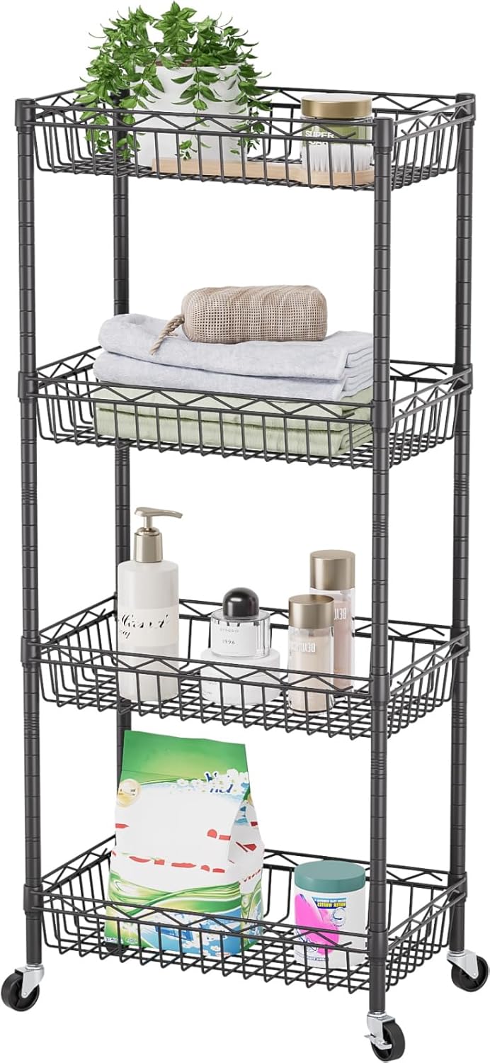 SINGAYE Shelf Closet Wire Shelving：Adjustable Metal Unit for Laundry Room Organization Bathroom Kitchen Home Storage with Wheels Pantry Rack Shelves