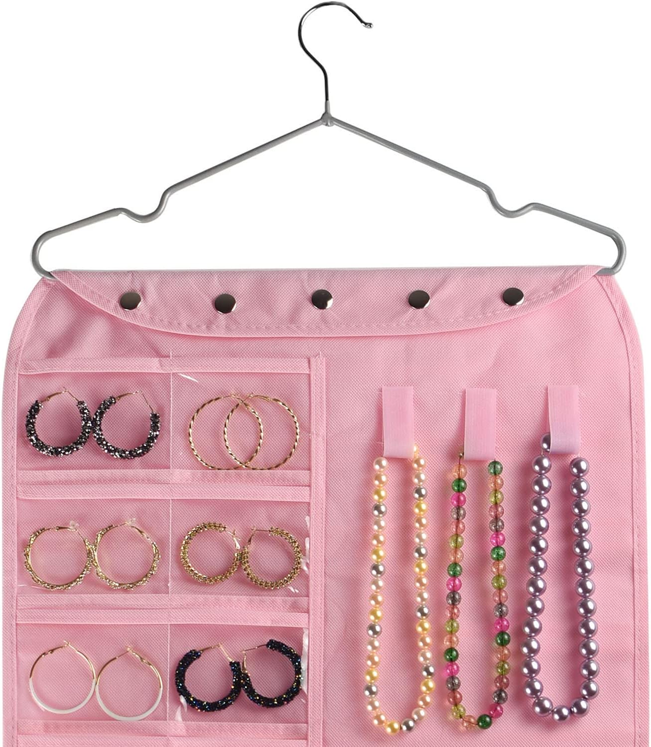 BB Brotrade Hanging Jewelry Organizer,Accessories Organizer,56 Pocket Organizer for Holding Jewelries (Pink-56 Pockets)