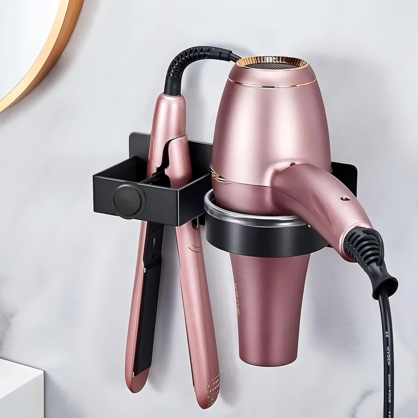 Wall Mounted Holder For Hair Dryer and Straightener,2 IN 1 Stainless Steel Blow Dryer Holder,Bathroom Hair Styler Tool Organizer Storage Rack for Curling Iron