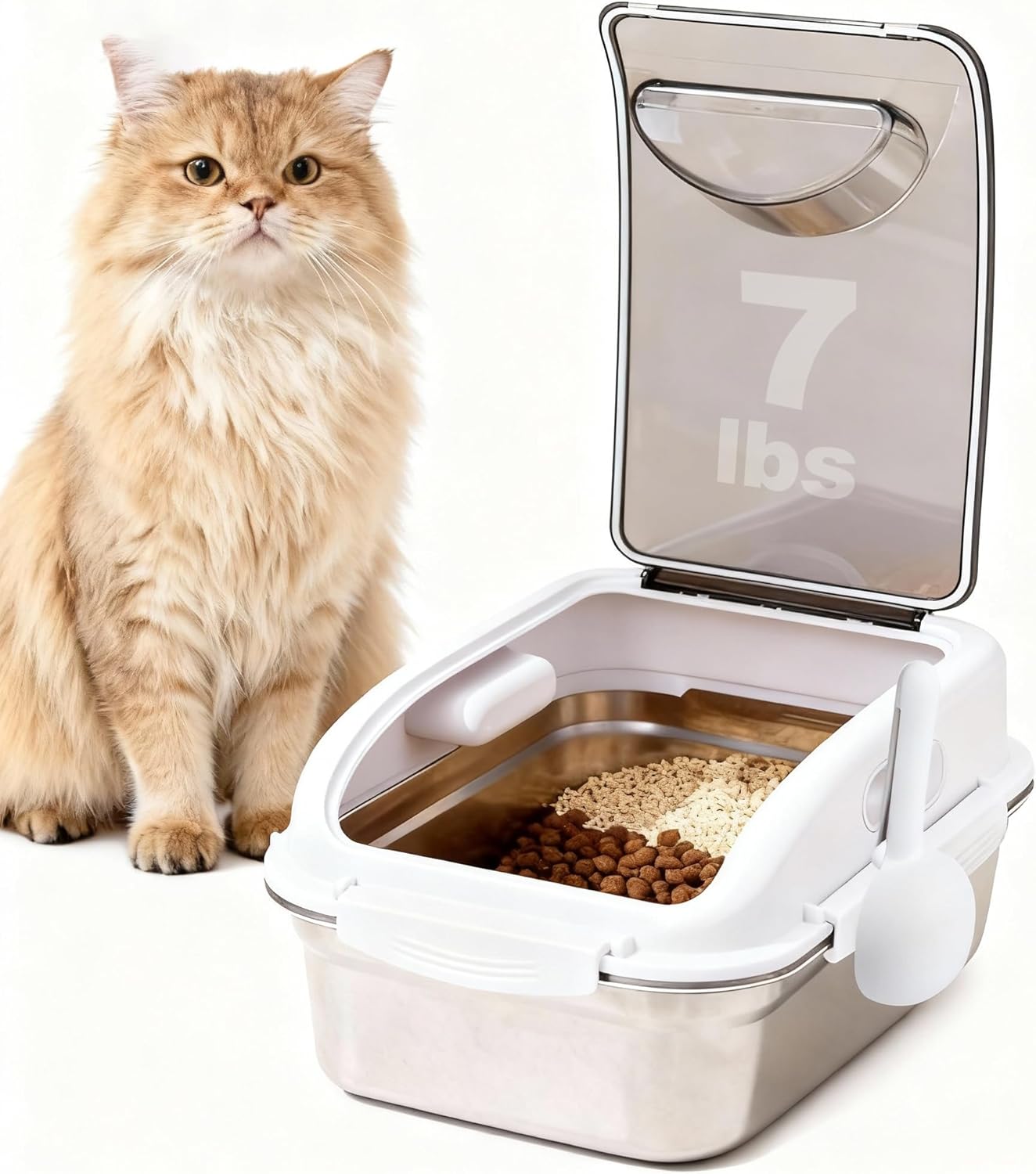 304 Stainless Steel Dog Food Storage Container with Lid for Cat Bird Pet Dry Food Treats, Airtight Mouse Proof Storage Bin Fits Up To 7 Lbs, Coming With Scoop