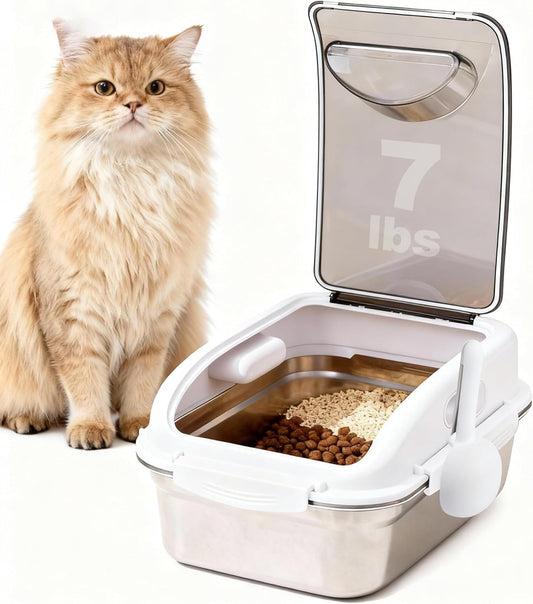 304 Stainless Steel Dog Food Storage Container with Lid for Cat Bird Pet Dry Food Treats, Airtight Mouse Proof Storage Bin Fits Up To 7 Lbs, Coming With Scoop