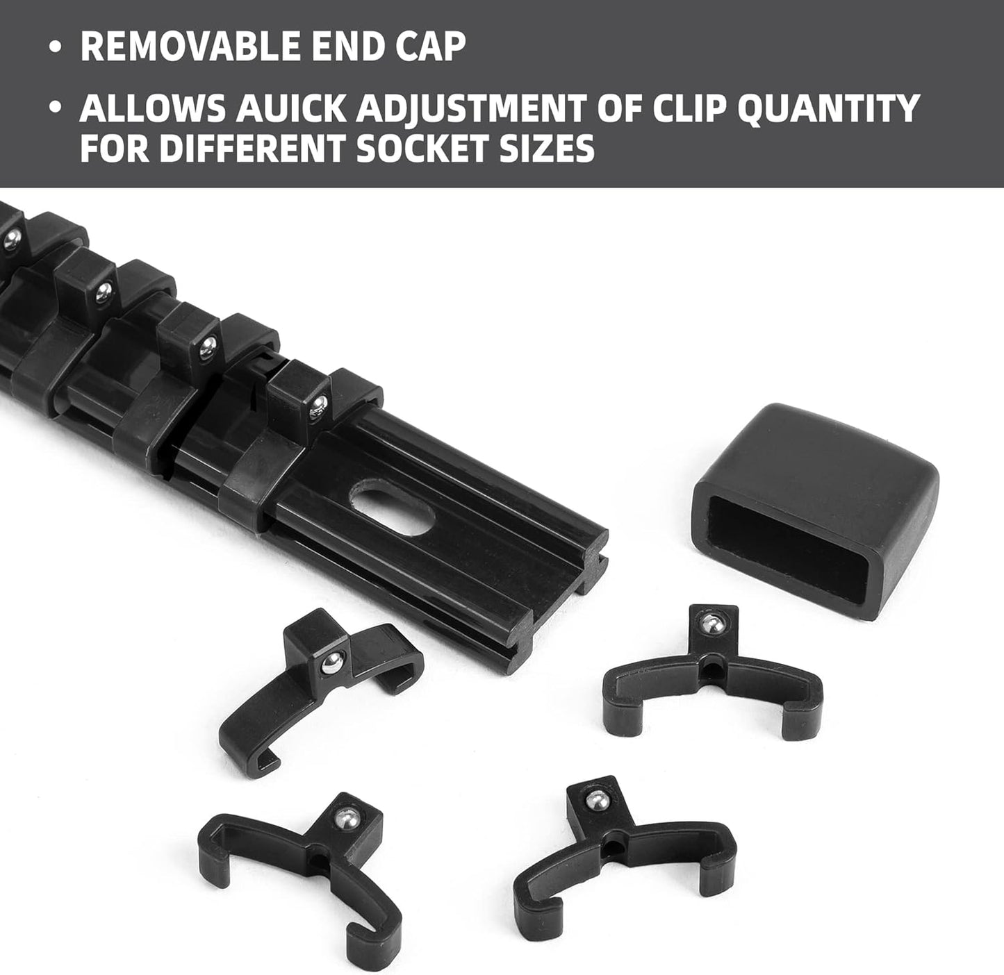Socket Organizer Drive ABS Tools - Black Socket Holder, Premium Quality 18 Pieces Socket Holders Kit 1/4-Inch x 96 Clips, 3/8-Inch x 90 Clips, 1/2-Inch x 72 Clips（18PC,Black)