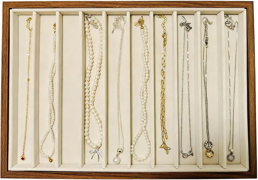Large Jewelry Trays for Drawers Stackable Velvet Jewelry Display for Vendors Jewelry Drawer Organizer Inserts for Rings Necklace Bracelets Earrings and Studs Earrings (Beige, 10 Grid)