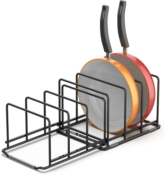 Adjustable 2.2in Pan Organizer Rack - for Pots,Pans,Cutting Boards,Cookie Sheets & Muffin Pans with 6 Slots,Non-Slip-8.7 * 6.8 * 5.5 inch