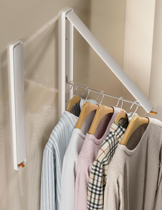 Dr.DJ Clothes Drying Rack Wall Mounted, Retractable & Foldable Clothes Hanger for Laundry Room Organization and Storage, Clothes Hanger Rack for Dorm, Closet, Balcony, Laundry Room(2Pack, White)