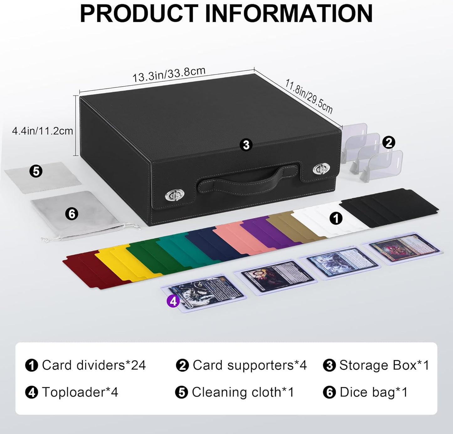 Trading Card Storage Box with Portable Handle, 3000+ MTG Storage Box with 4 Card Stoppers Commander Display Deck Box Card Case Top Loaders MTG TCG Sports Cards Commander Deck Box(Black&gray)