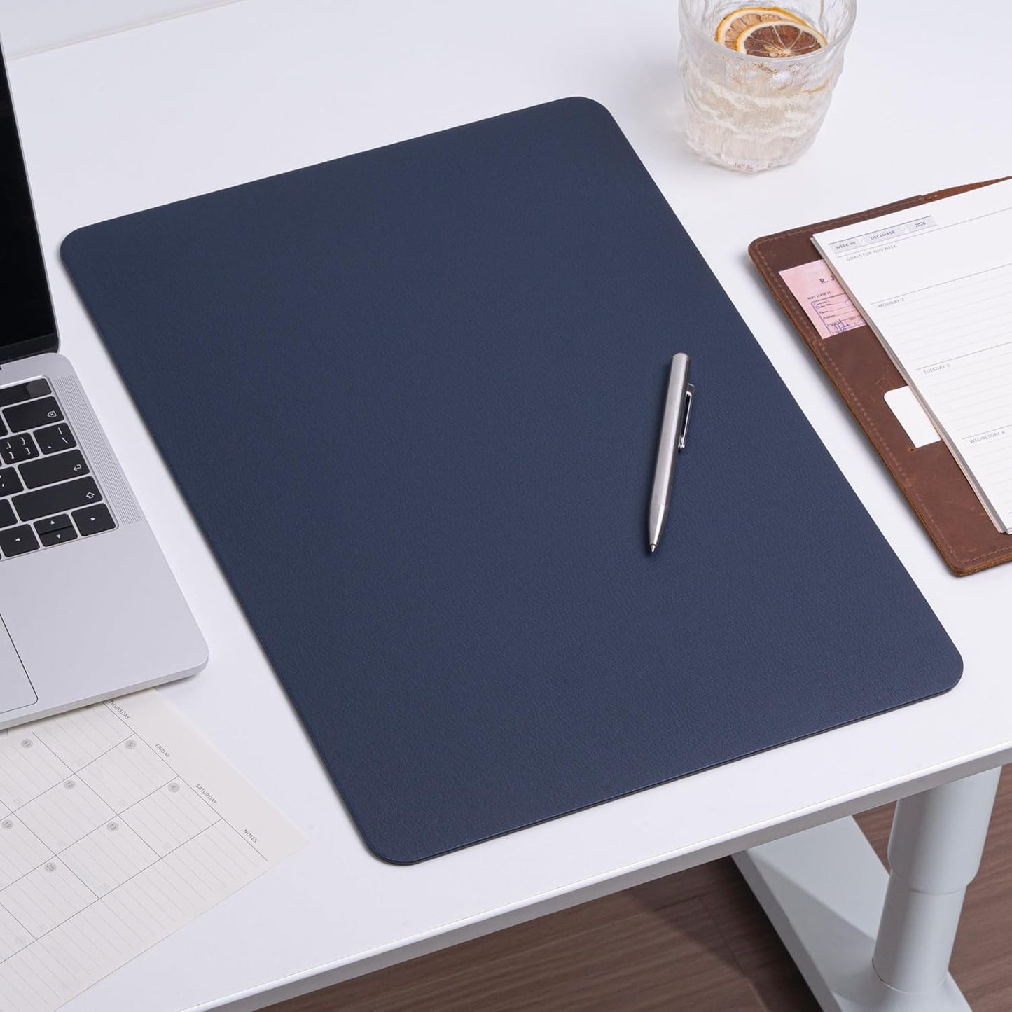Nekmit Leather Desk Blotter Pad 17 x 12 Inches, Flat, Non-Slip, Waterproof, Blue