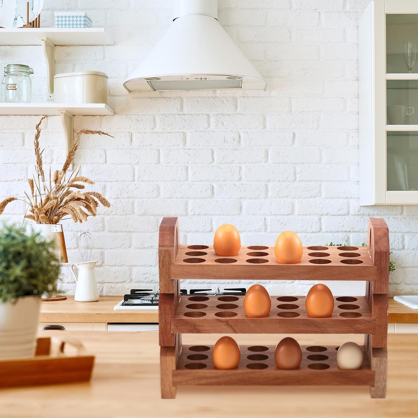 Patelai Wooden Egg Holder Countertop Egg Storage Trays Stackable for 54 Fresh Eggs Deviled Egg Tray Organizer Egg Container Rack for Rustic Kitchen Decoration