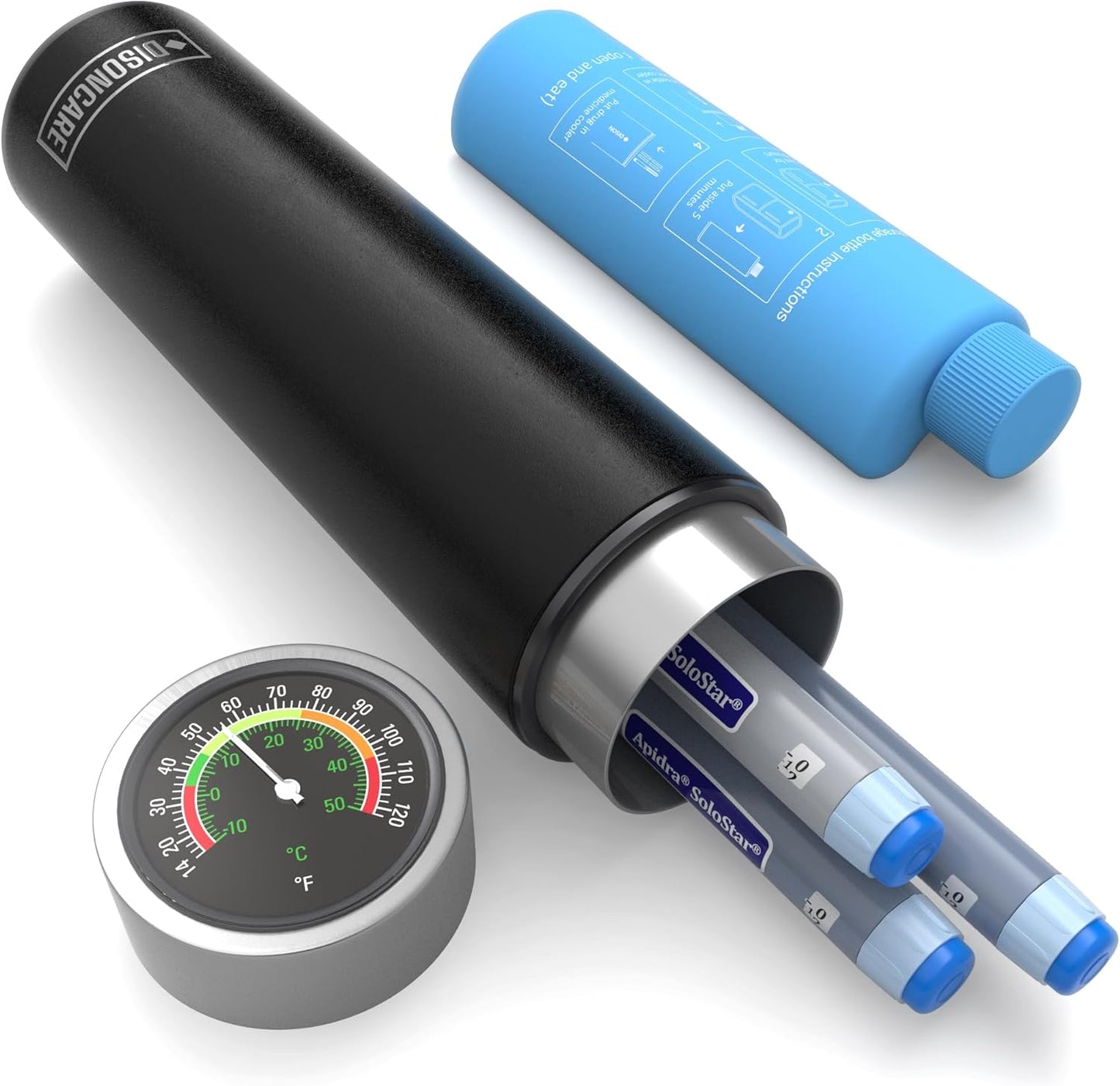 DISONCARE Odyssey 60H Insulin Cooler | Holds 3 Pens, Travel Case with Temperature Dial Cover, TSA-Approved Battery-Free Design, QR Medical Tag (Jet Black)