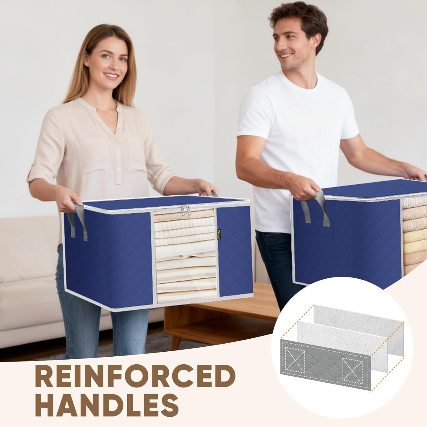 BALEINE 8 Pack Clothes Storage Bags, 16 Gallon Storage Containers with Reinforced Handle, Sturdy Zipper, Closet Organizer for Blanket, Comforter, Pillow, Bedding (Blue, 8 Pack)
