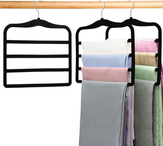 Closet Organizers and Storage,2 Pack Pants Hangers Space Saving,Velvet Hangers, Dorm Room Essentials for College Students Girls Boys Guys,Non Slip Organization and Storage Scarf Jeans Hangers