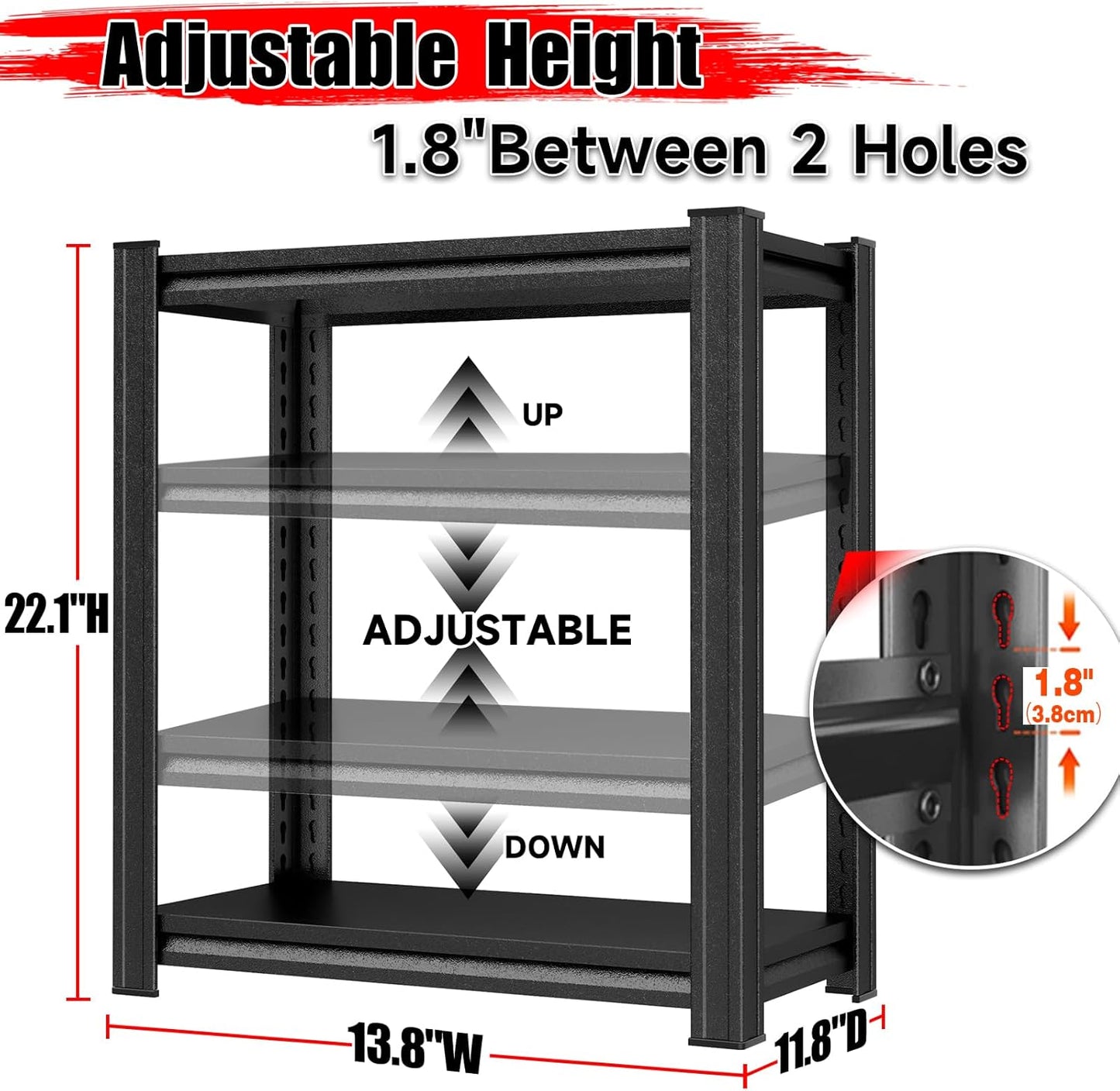 Garage Storage Shelves,5 Tier Shelving Unit, 40 inch Wide, 18” Deep, 78” Tall Organizer Metal Shelf for Basement/Laundry/Pantry Heavy Duty, Adjustable,Easy to Install (2Tier-(13.8"Wx11.8"Dx22.1"H))