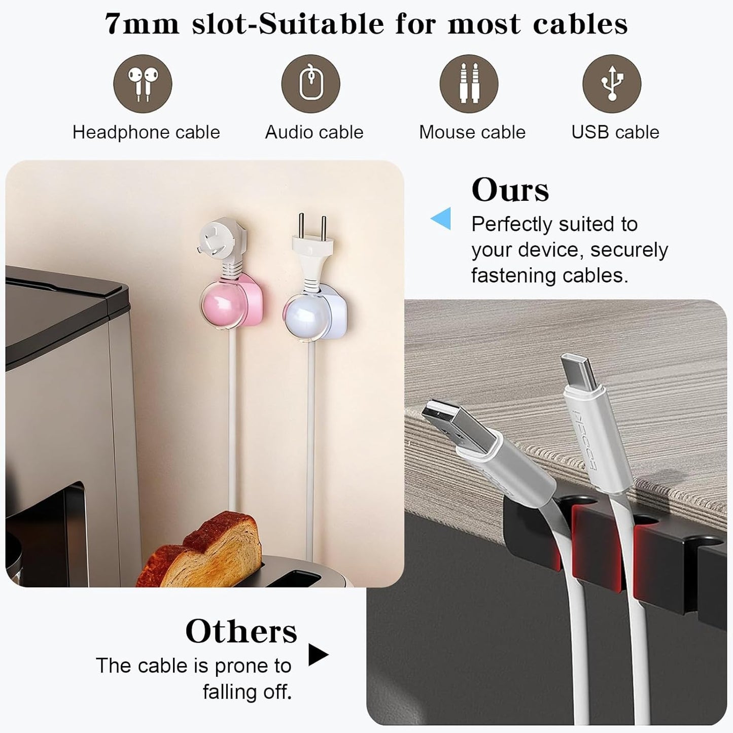 Eiito Cord Organizer [1s Lock] Spring Cable Management Clips -Desk Cord Holder, Adhesive Cute Cap Form Cable Clip, Phone Charger Wire Organizer Keeper for Nightstand Car Office Accessory(20Pack)