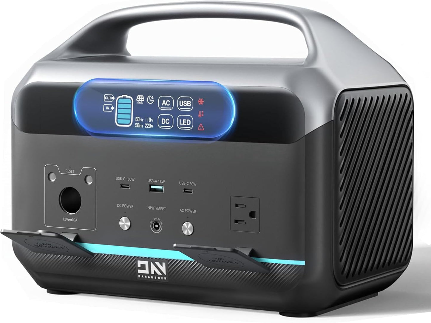 Portable Power Station 600W (1200W Surge), 576Wh LiFePO4 Solar Generator with 1Hr Fast Charging, 100W USB-C PD Output, Power Bank for Home Emergency, Camping, RV Travel, CPAP (Solar Optional)