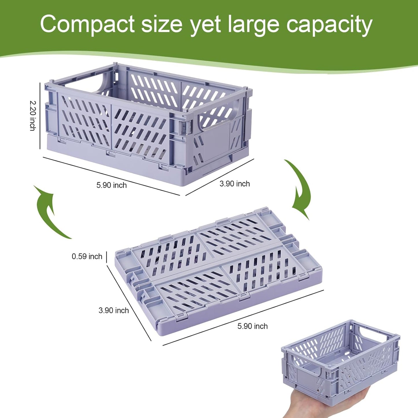 6-Pack Small Pastel Plastic Storage Baskets, Collapsible Crates for Organizing, Space-Saving Mini Bins for Classroom, Kitchen, Office, Bedroom (5.9" x 3.8" x 2.2")