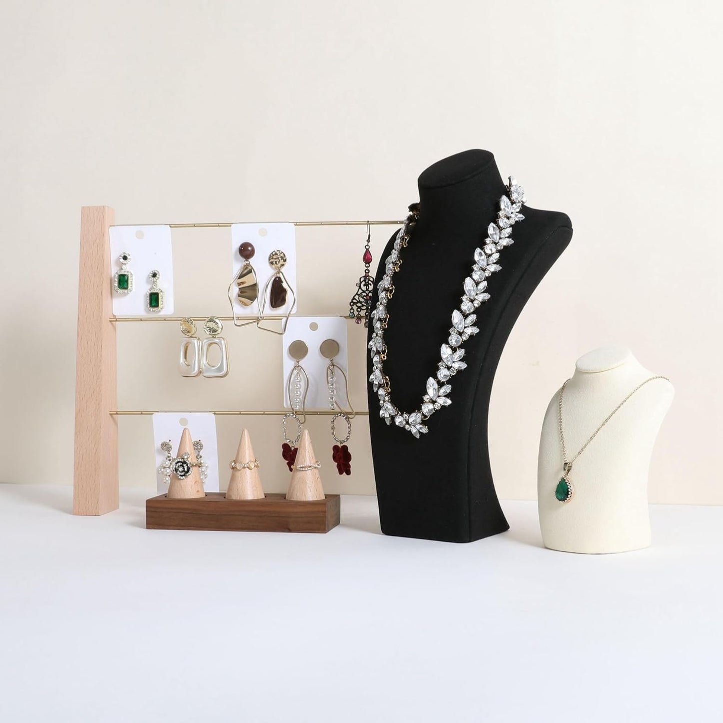 GemeShou Black necklace storage organizer for sale, Velvet necklace holder stand, jewelry bust display stands, Jewelry Mannequin for Countertop, Showcase【Black-Medium height 10.43 inch】