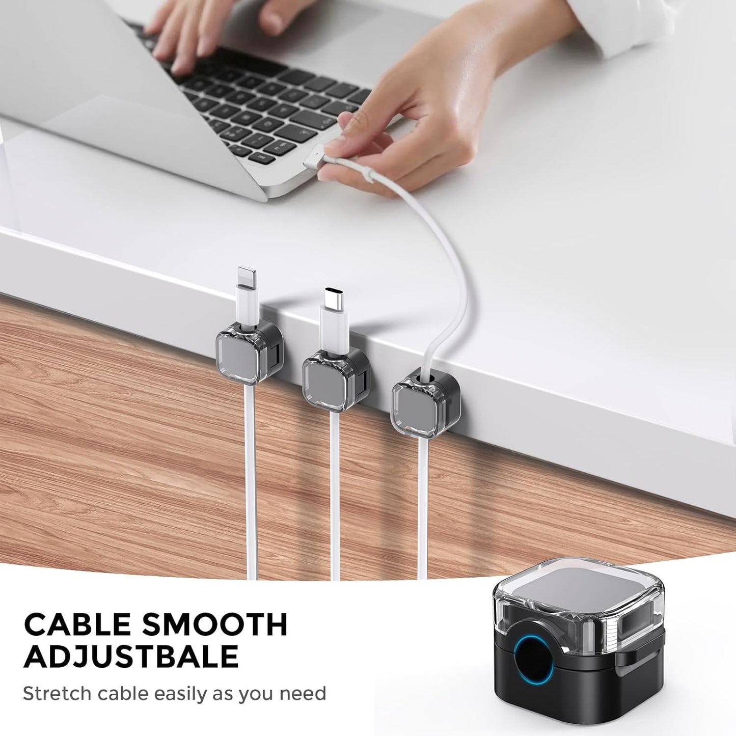 AhaStyle Magnetic Cable Organizer [1s Lock] 6 Pack Cord Cable Holders Clips Strong Adhesive Cable Cord Keeper [Smooth Adjustable] Hide Wire Cord Organizer for Nightstand Kitchen Car Office (Black)