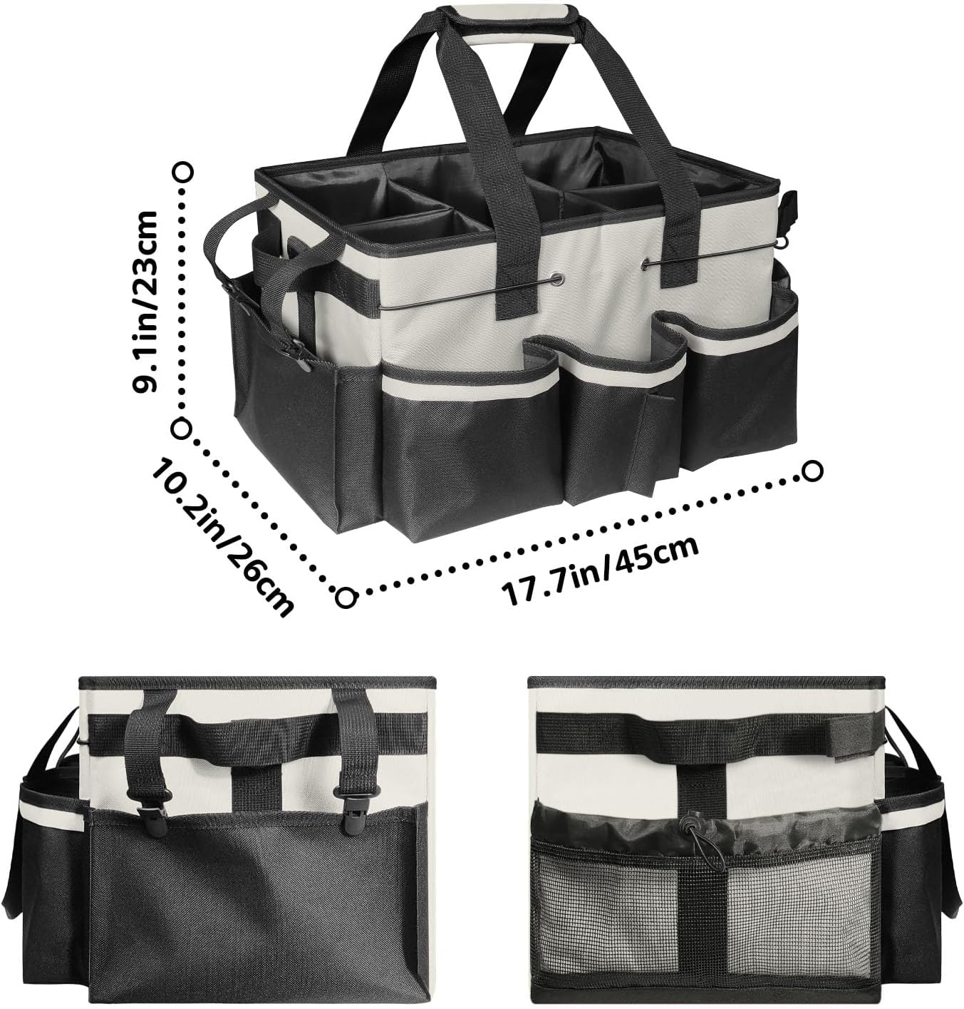 Boczif Cleaning Caddy Bag Wearable, Cleaning Caddy Supplies Organizer with Handle, Shoulder Straps & Detachable Divide, Cleaning Tool Organizers Tote Bag for Cleaners & Housekeepers (White)