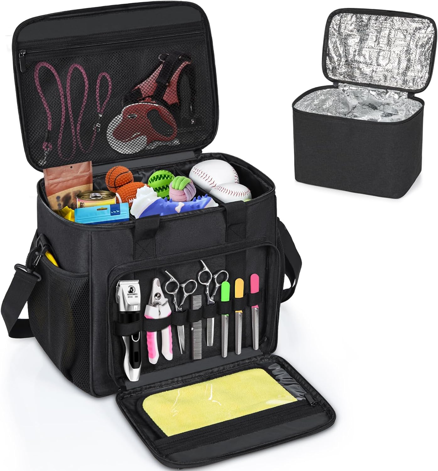 GMAK Large Pet Grooming Bag, Dog Grooming Tote Bags Supplies Organizer Case Pets Tools Organizer Tote for Dog Cat Grooming Tool Kit, Clippers, Scissors and Accessories, Black(Bag Only)