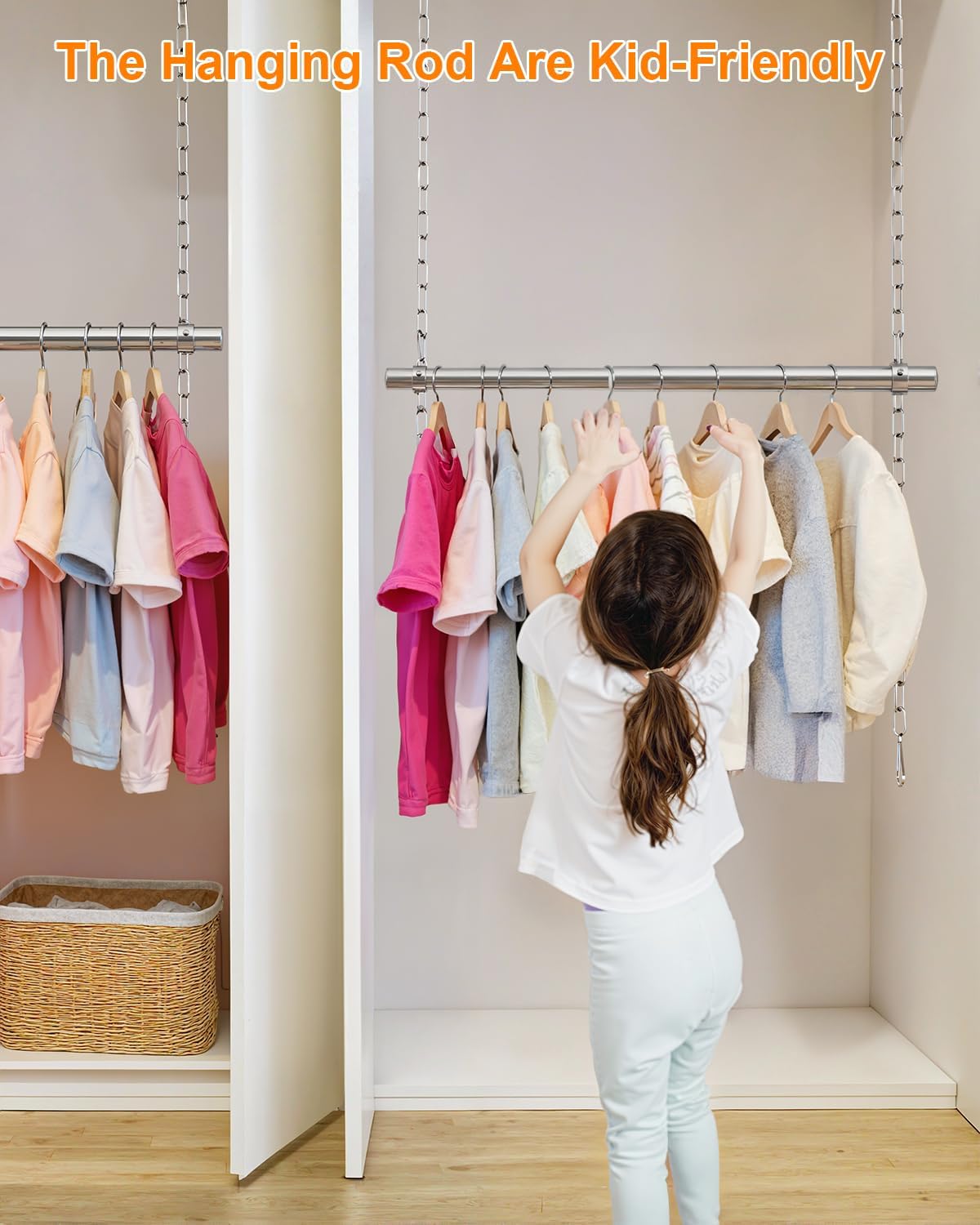Hanging Closet Rod, Adjustable Width and Height Closet Rods Extender, 17-40inch Heavy-Duty Stainless Steel Bar, Space-Saving Closet Rod Hanging Clothes, 2Pack(Silver)