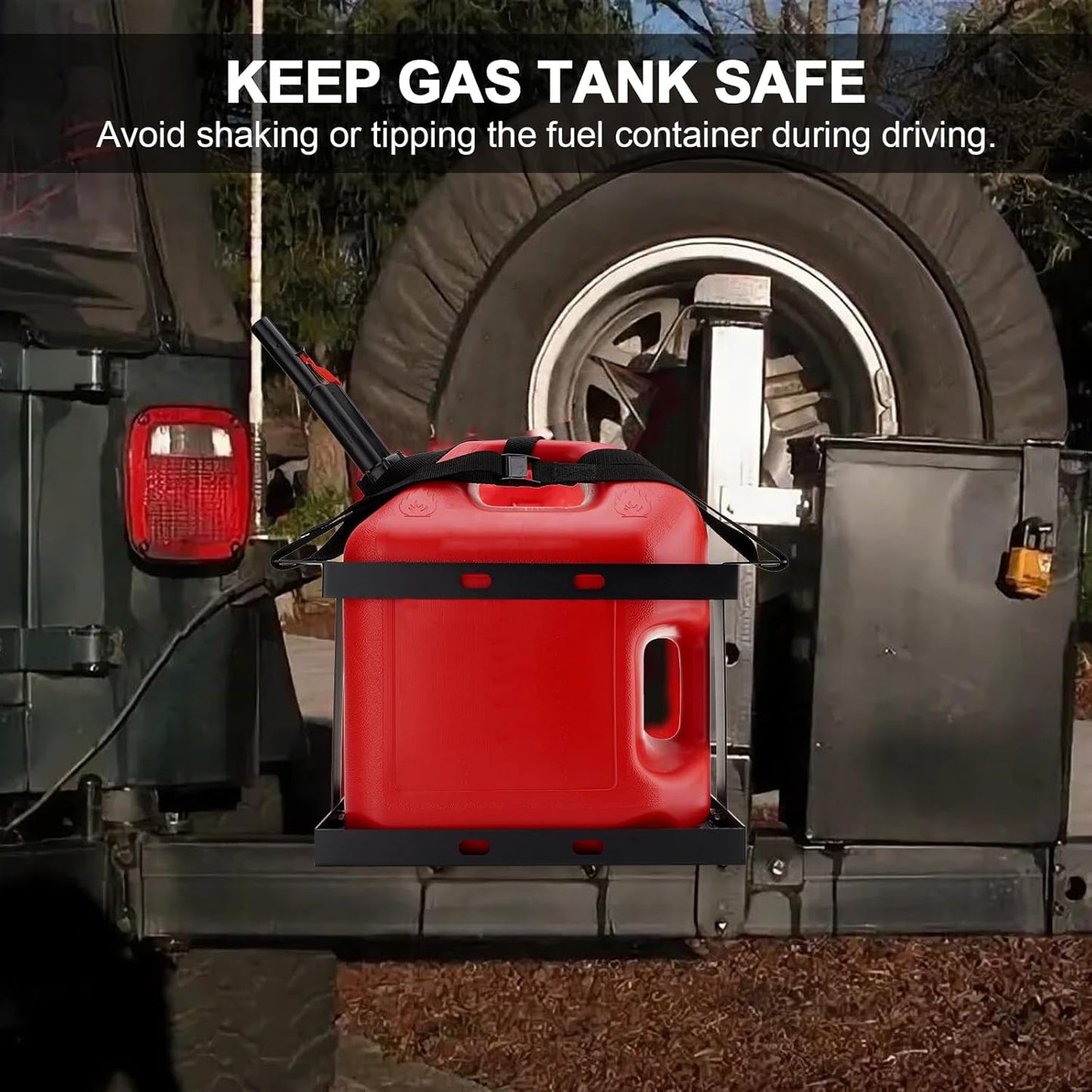 5 Gallon (20 Liter) Gas Can Holder with One Securing Strap, Cold-forged Steel Fuel Tank Mounting Rack Bracket Compatible with Midwest Gas Can