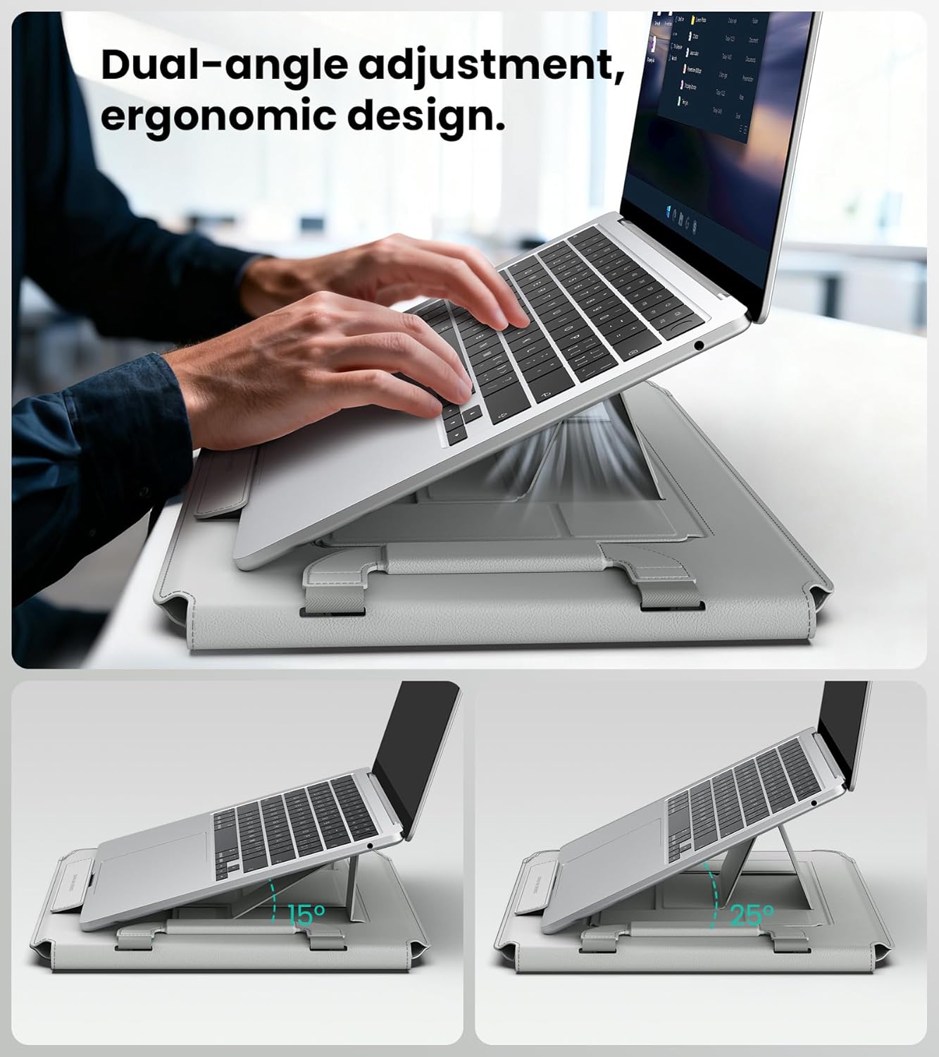 Nillkin 16 inch Laptop Sleeve with Handle (4-in-1), 2 Stand Modes, MacBook Sleeve with Adjustable Stand & Mouse Pad, Slim Laptop Case 16 inch for Samsung/Surface/HP/Chromebook/Dell 13-16'', Gray