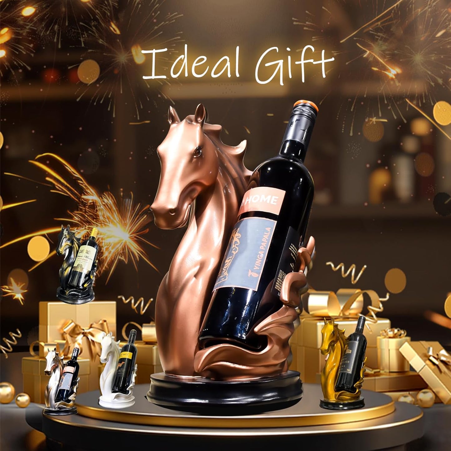 Wine Bottle Holder Wine Racks Tabletop Horse Statue as Home Kitchen Wine Cellar Decorative Storage Organizer, Whimsical Decor Horse Decor Horse Wine Lovers Gifts for Women (Bronze)