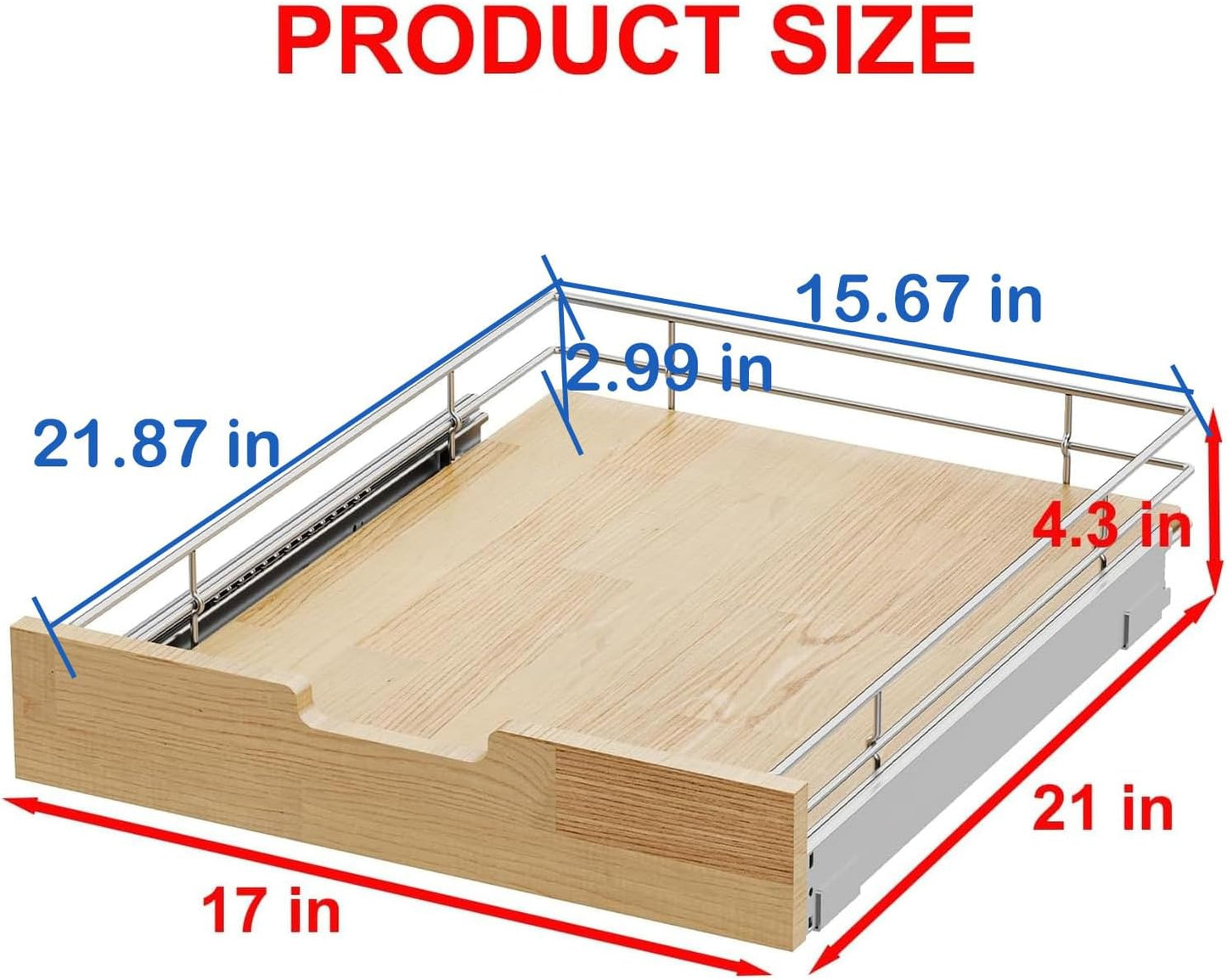 Pull Out Cabinet Organizer,Heavy-Duty Slide Out Shelf, Wood And Wire Basket, Pull Out Drawer for for Kitchen Under Sink Space, Pantry, Bathroom (17 * 21 WM)