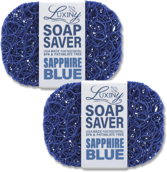 Soap Savers for Bar Soap, American Made by Luxiny, Lifts Soap in Soap Dishes & Shower Soap Holders -Handmade Soap Lasts Longer - Made from Plant Based Materials, 2 PK (Sapphire Royal Blue)