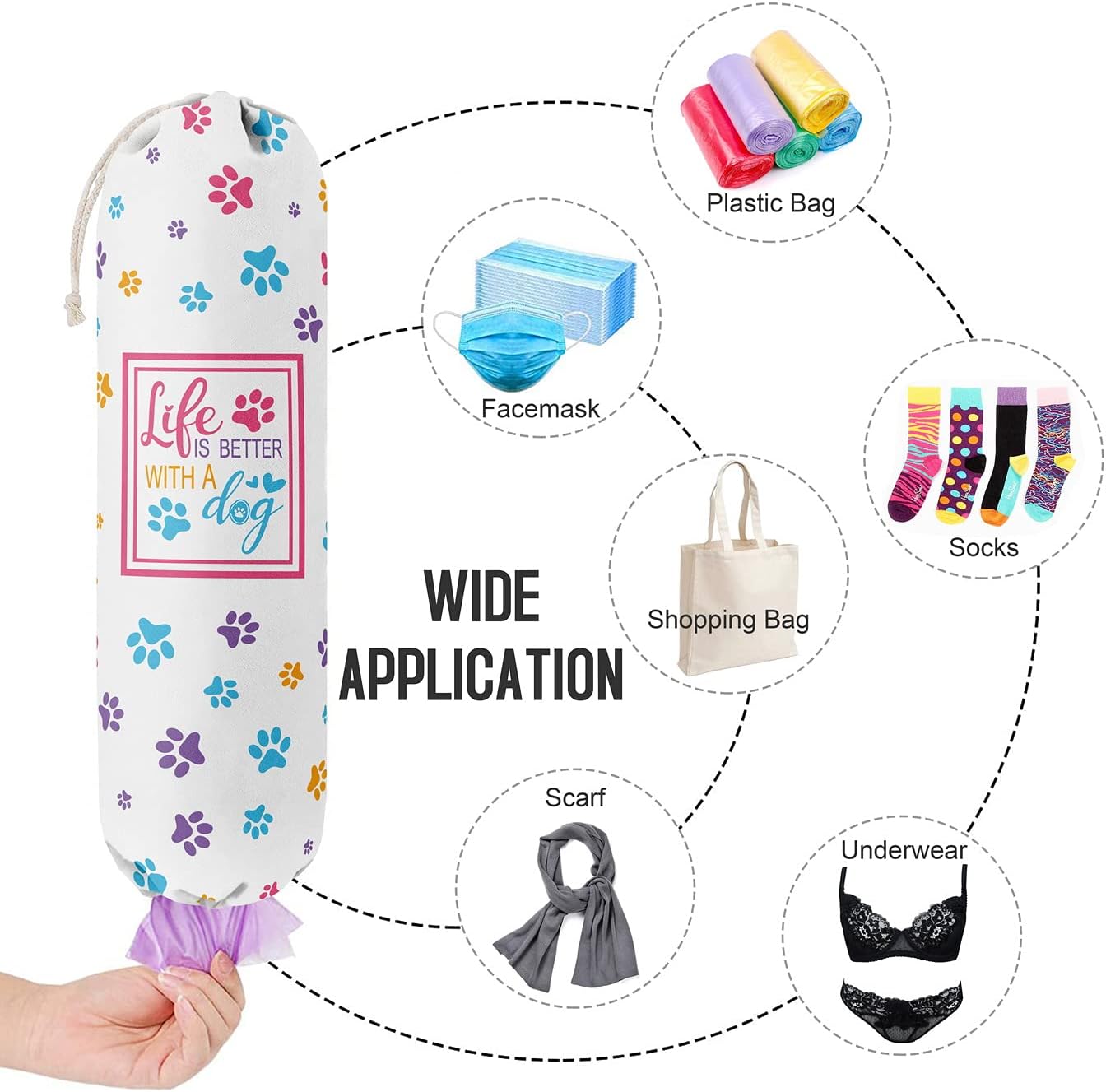 Funny Life Is Better With A Dog, Grocery Bags Holder Organizer For Shopping Bags, Wall Mount Plastic Bags Storage Container Dispensers, Gift For The Preferred Family And Friends
