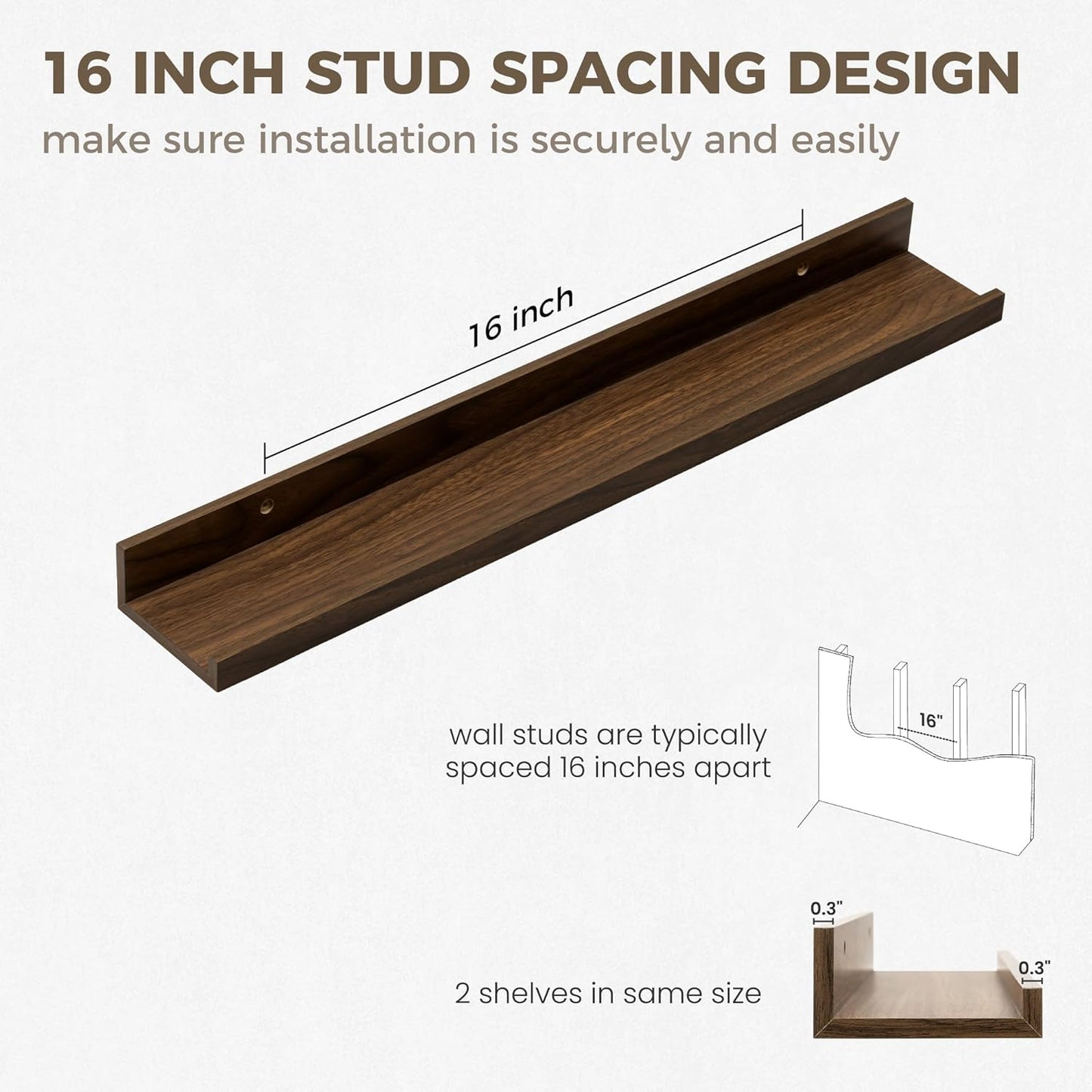 Axeman Floating Shelves for Wall - 24 Inch Picture Ledge Shelf Set of 2 - Rustic Picture Shelf for Wall with Ledge - Walnut Floating Shelves with Lip - Photo Ledge Shelves for Pictures Nursery Books