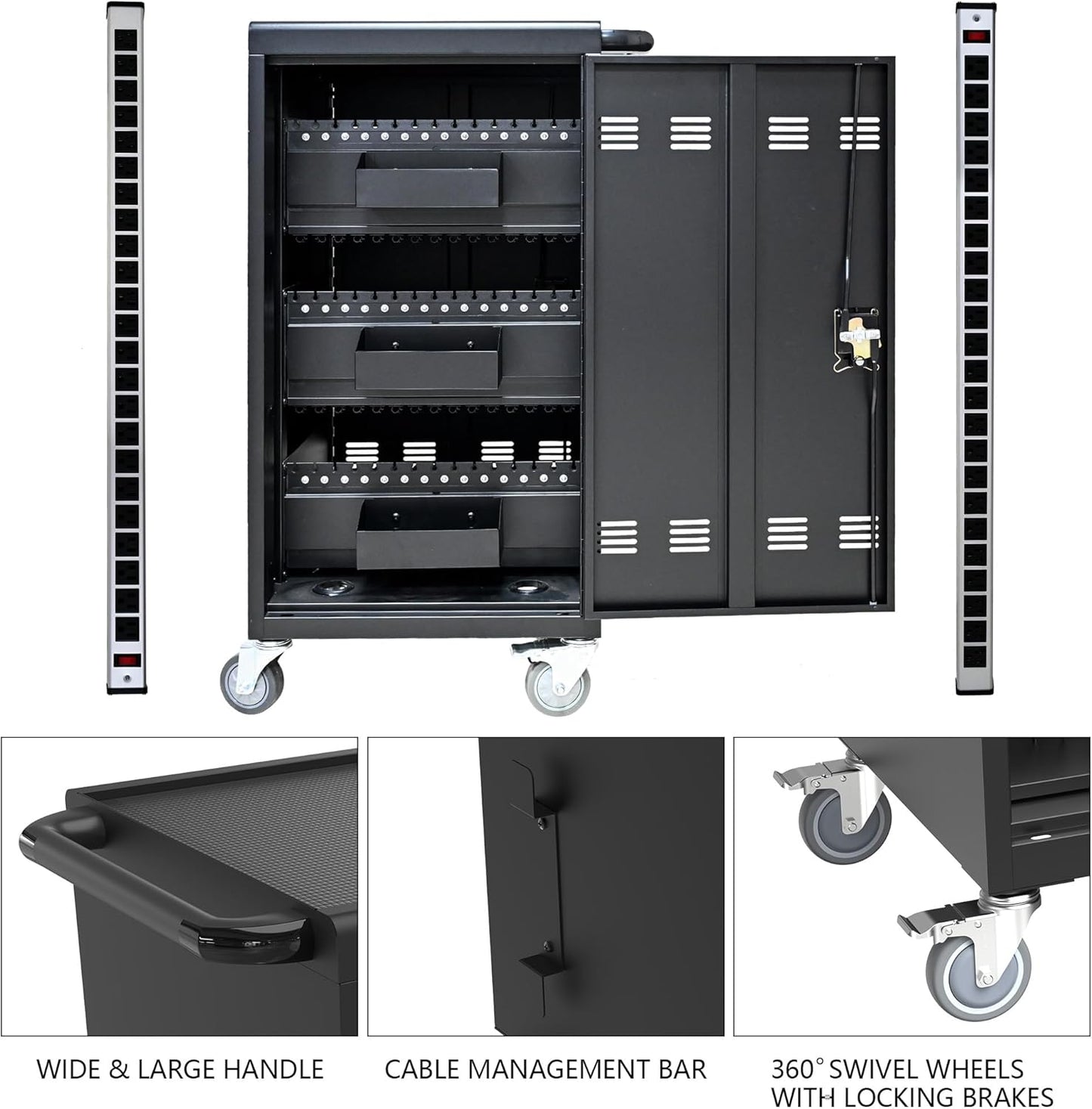 Laptop Charging Cart, 45 Device Tablet Storage Carts for iPad Up to 16.3-inch Screen Size, Mobile Charging Station for Classroom, with Cord Organizer,Black