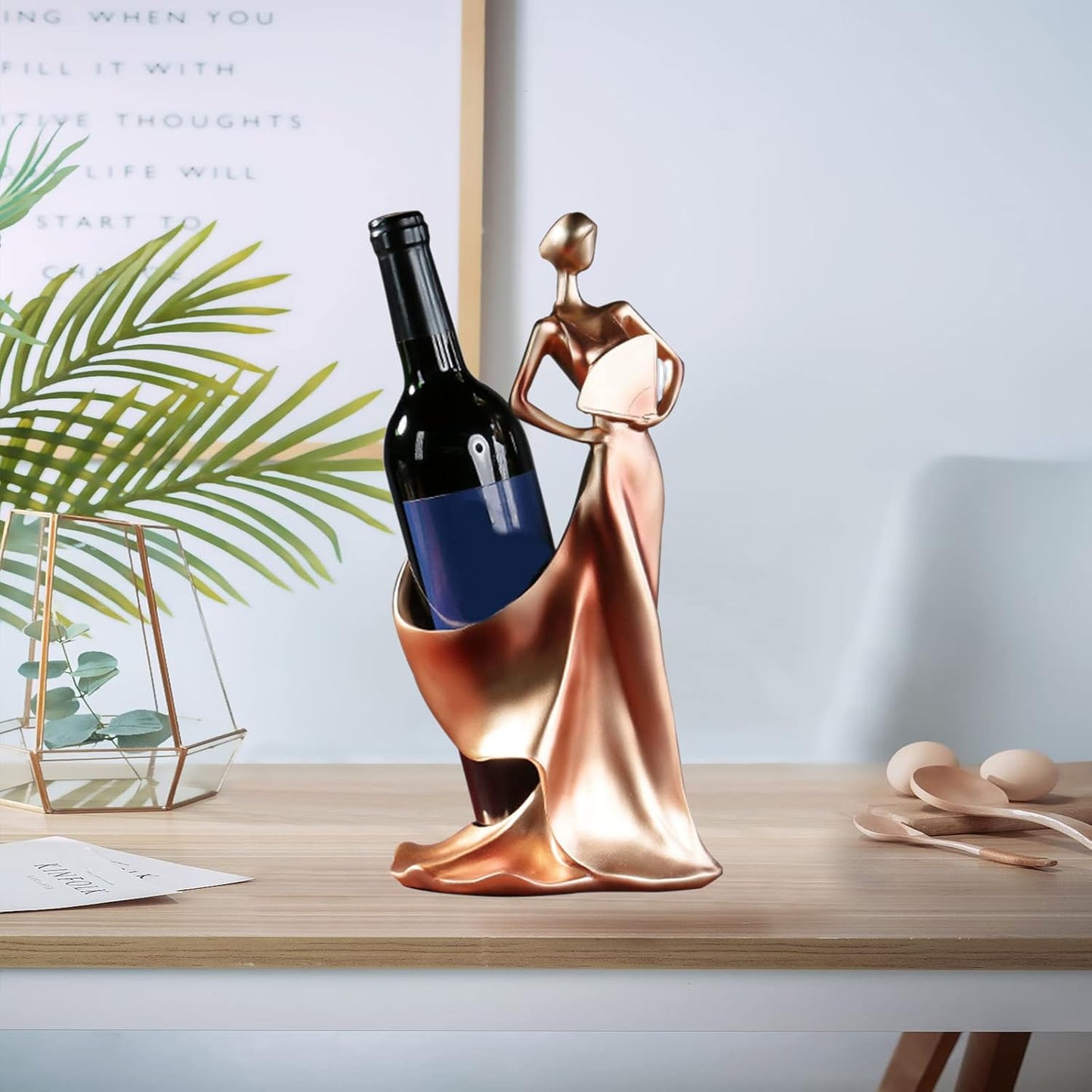Artpaul Wine Bottle Holder Beauty Lady Statue Wine Bottle Stand Lady Wine Rack Decoration Wine Cork Holder Decor Wine Decor for Kitchen Bar (Golden Red)