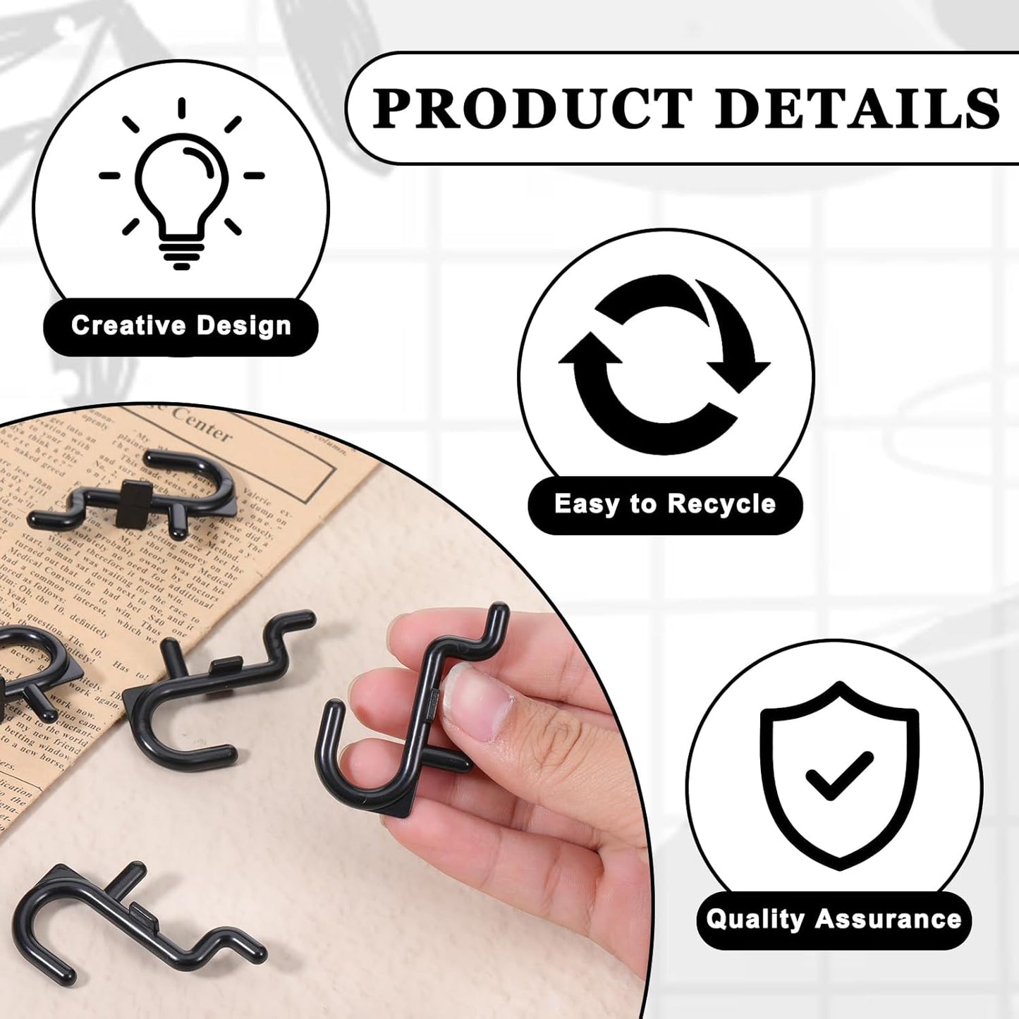30 Pcs Black Pegboard Hooks, 1/4" Plastic Pegboard Hooks J Hooks Wall Display Assortment Peg Board Hooks for Hanging Tools Jewelry Necklaces Keys Organizer