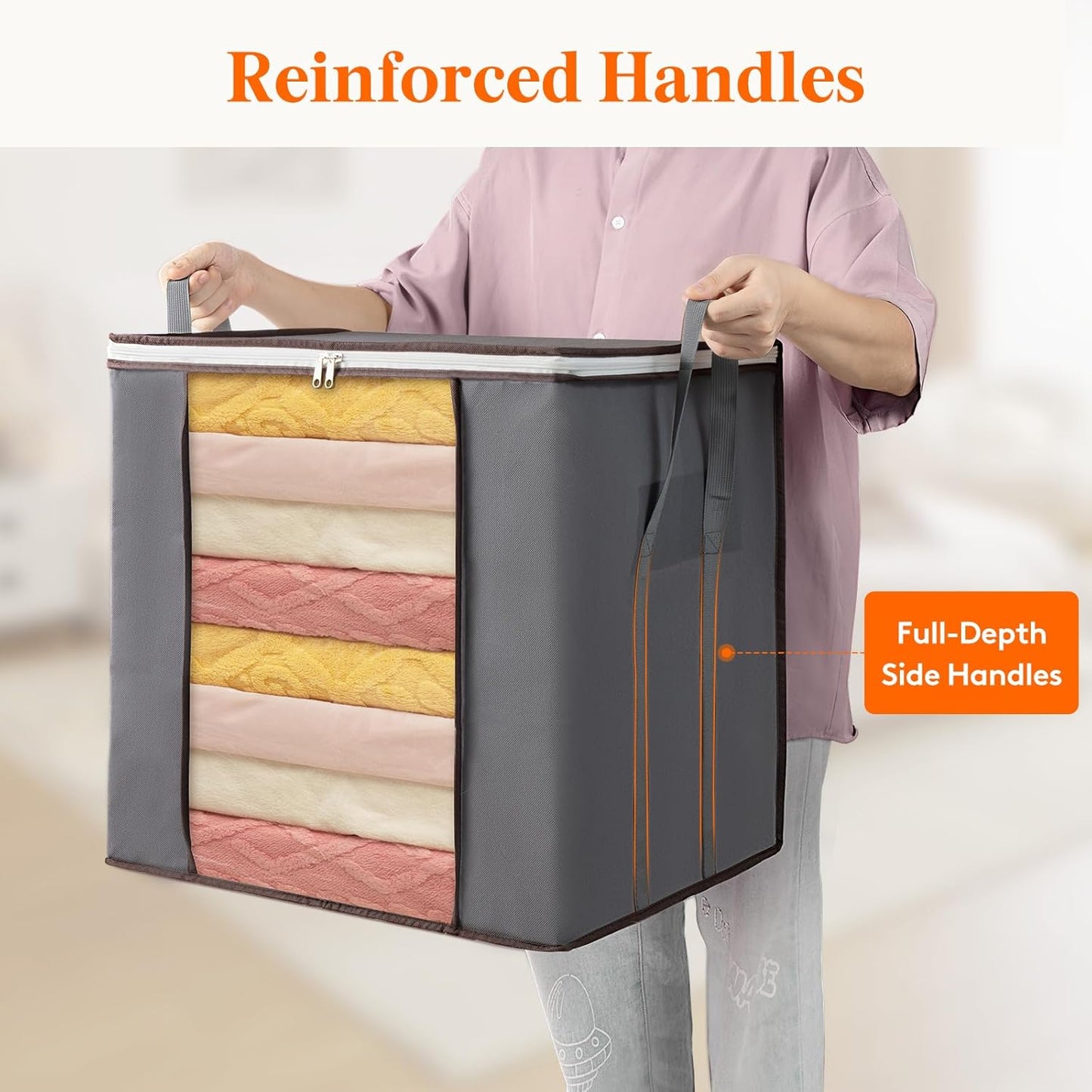 Lifewit 100L Extra Large Blanket Storage Bags, Foldable Comforter Storage with Reinforced Handles, Clothes Storage Containers for King Comforter, Bedding, Pillow, Sheet, Storage Bin with Lids 4 Pack