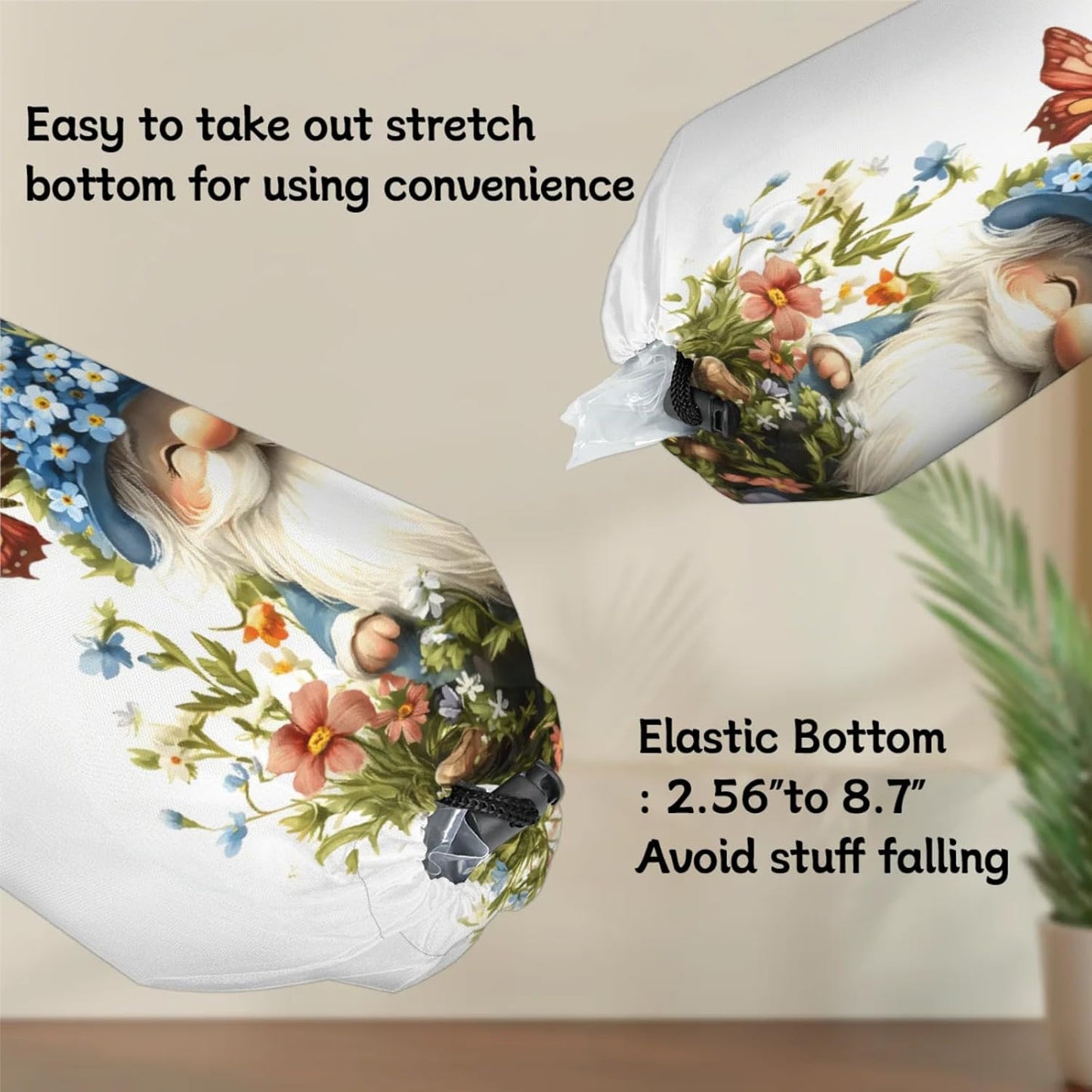 Flowers Butterfly Gnome Plastic Bag Holder 2 Pcs Grocery Bag Organizer Reusable Trash Bags Organizer Wall Mount Washable Kitchen Dispenser Holders with Drawstring Closure
