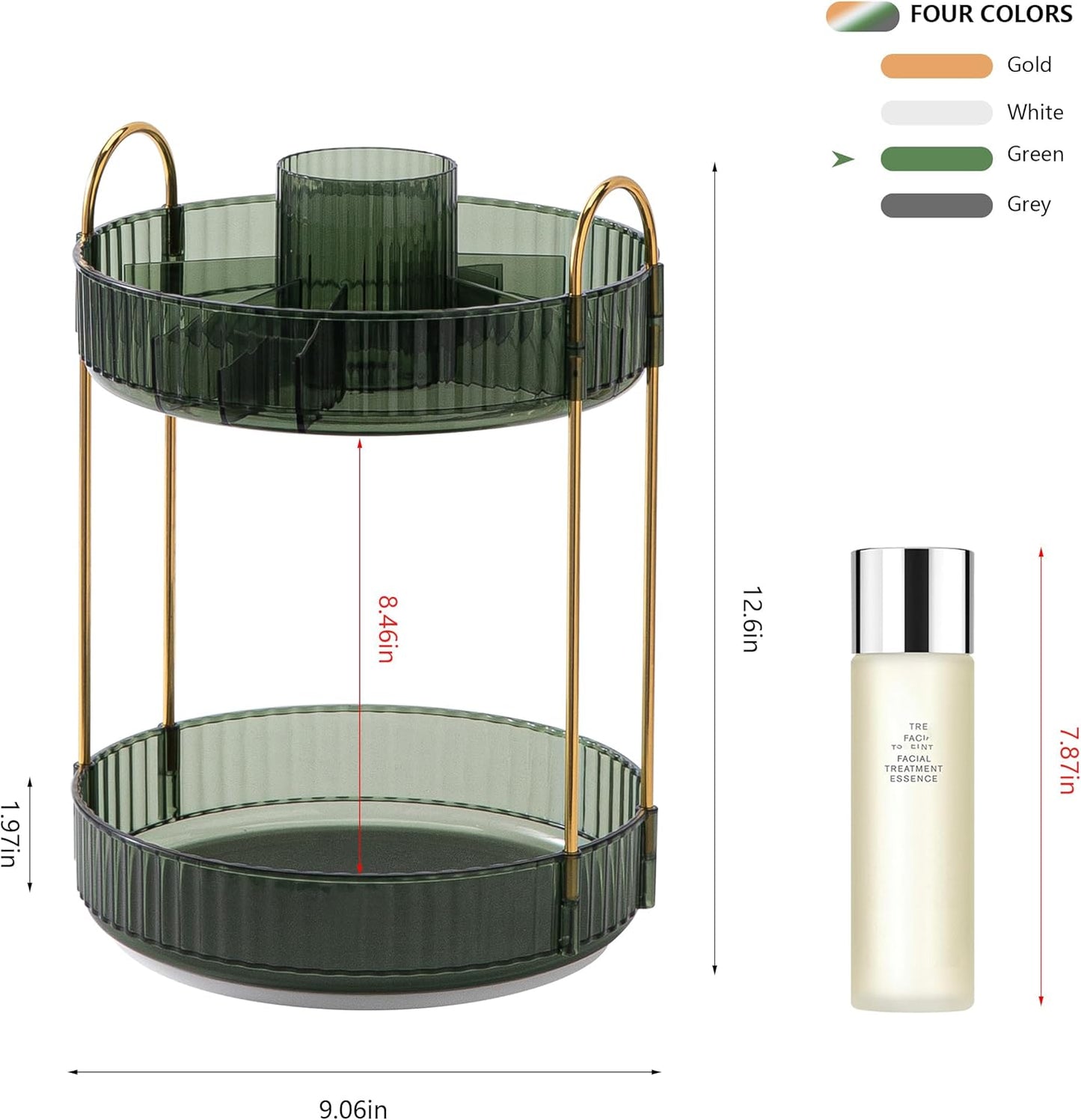 YCIA&DONE Rotating Makeup Organizer for Vanity, Large Capacity Make Up Storage Skin Care Shelf Perfume Holders Cosmetic Dresser Organizer Countertop Spinning 360 (Vintage Green, 2Tiers)