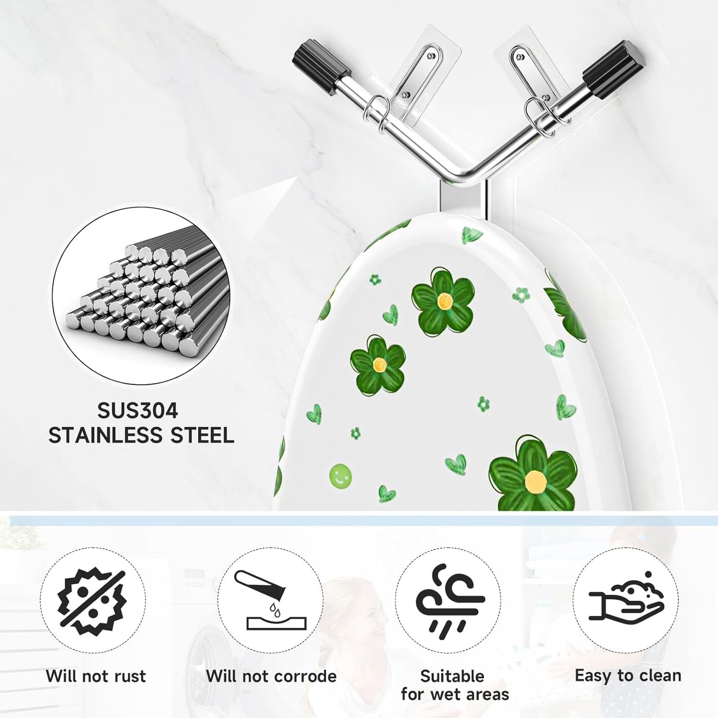 Ironing Board Holder Wall Mount, Durable Ironing Board Holder Stainless Steel, Space Saving Iron Board Hook for Wall Heavy Duty, for Laundry Room Livingroom Bathroom Small(Y or T Leg)