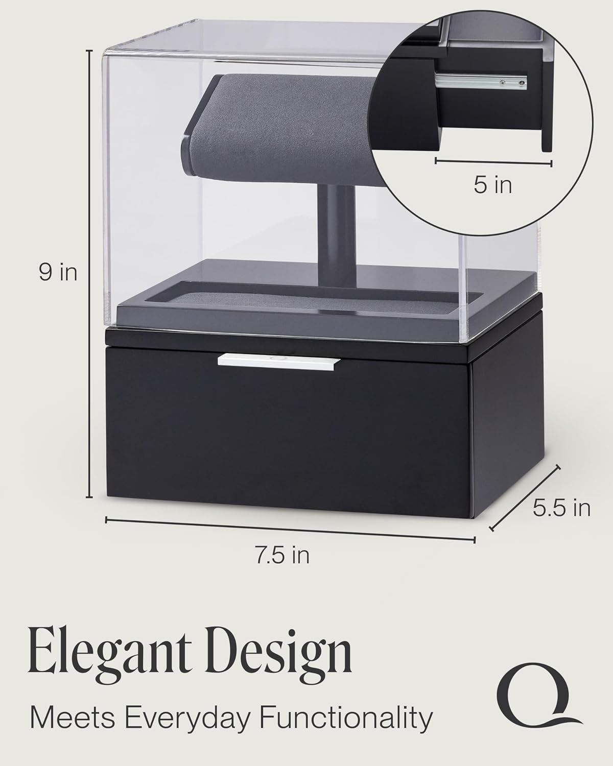 QWATCH Watch Stand Display Case - Acrylic Watch Box for 2 or 4 Watches with Jewelry Valet Tray and Drawer