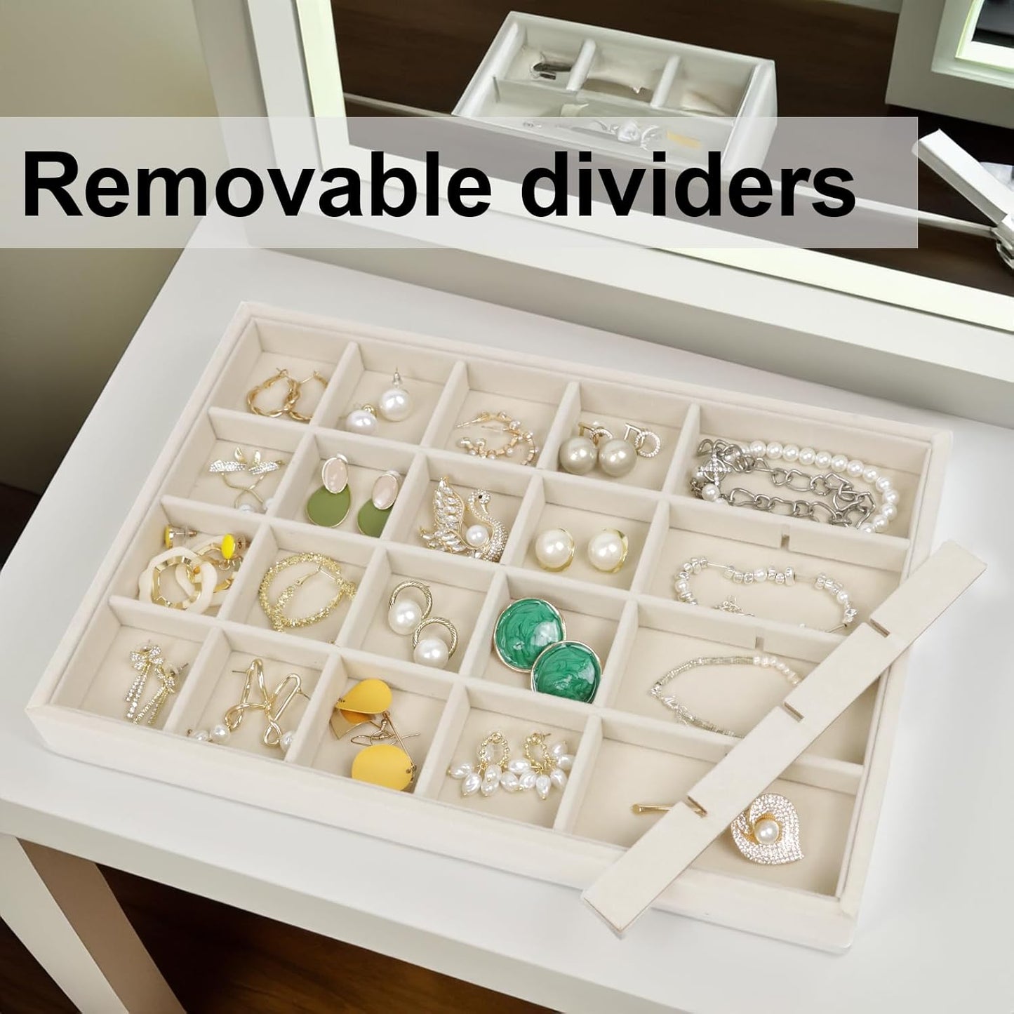 Large Velvet Jewelry Organizer, Velvet Jewelry Organizer Sunglasses Storage Organizers, Large Jewelry Drawer Organizer Tray, Eyeglass Organizer Earring Holder Ring Display (Earring Tray)