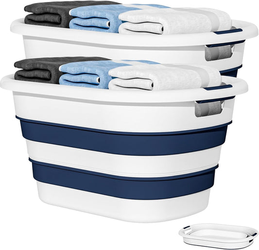 43L(11.5Gallon) Collapsible Laundry Baskets plastic, Pop Up Laundry hamper/Storage Container, Foldable Laundry Basket with Large Capacity,Sturdy,Space Saver (Blue, 2 Packs)