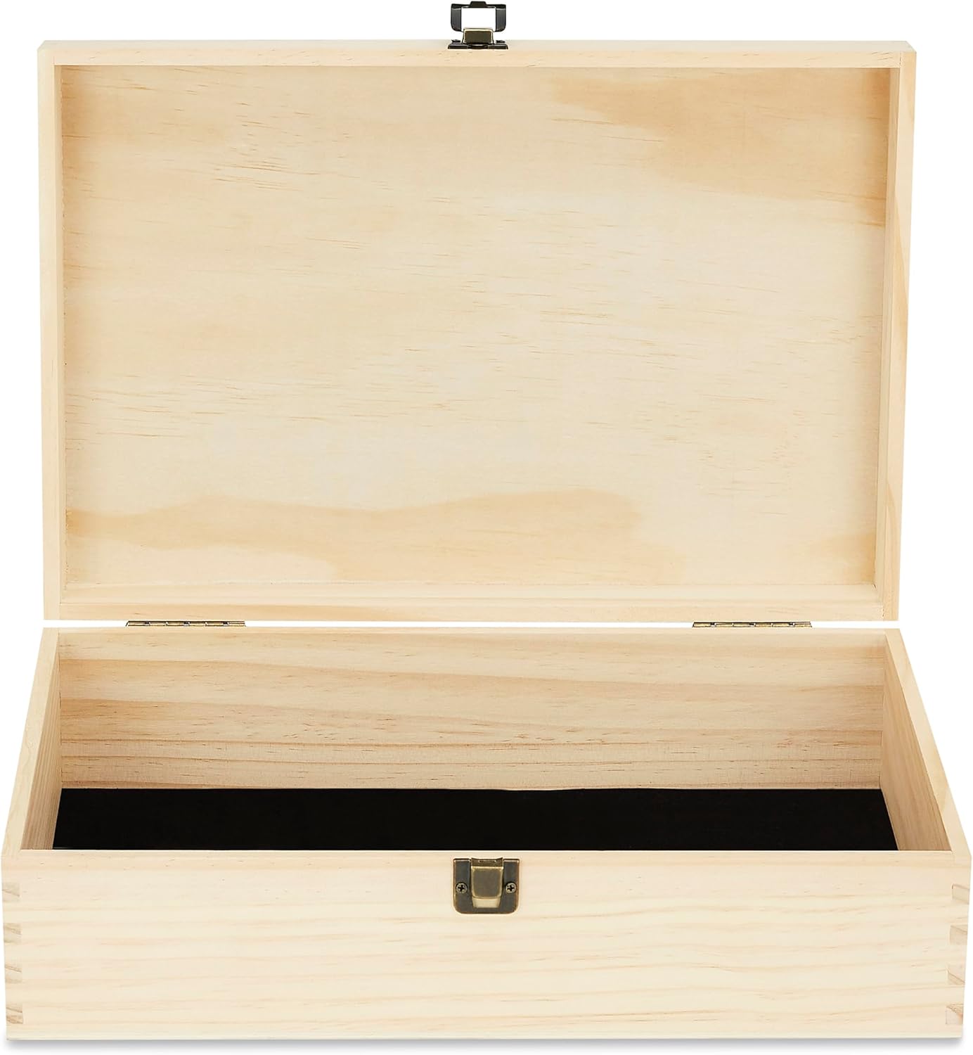 makerflo XL Natural Pine Wood Memory Box with Black Felt Inside, Hinged with Clasp, Keepsake Wooden Box Ideal for Craft and Personalization (Laser Engraving, Epoxy, UV DTF, and Vinyl) – Pack of 12