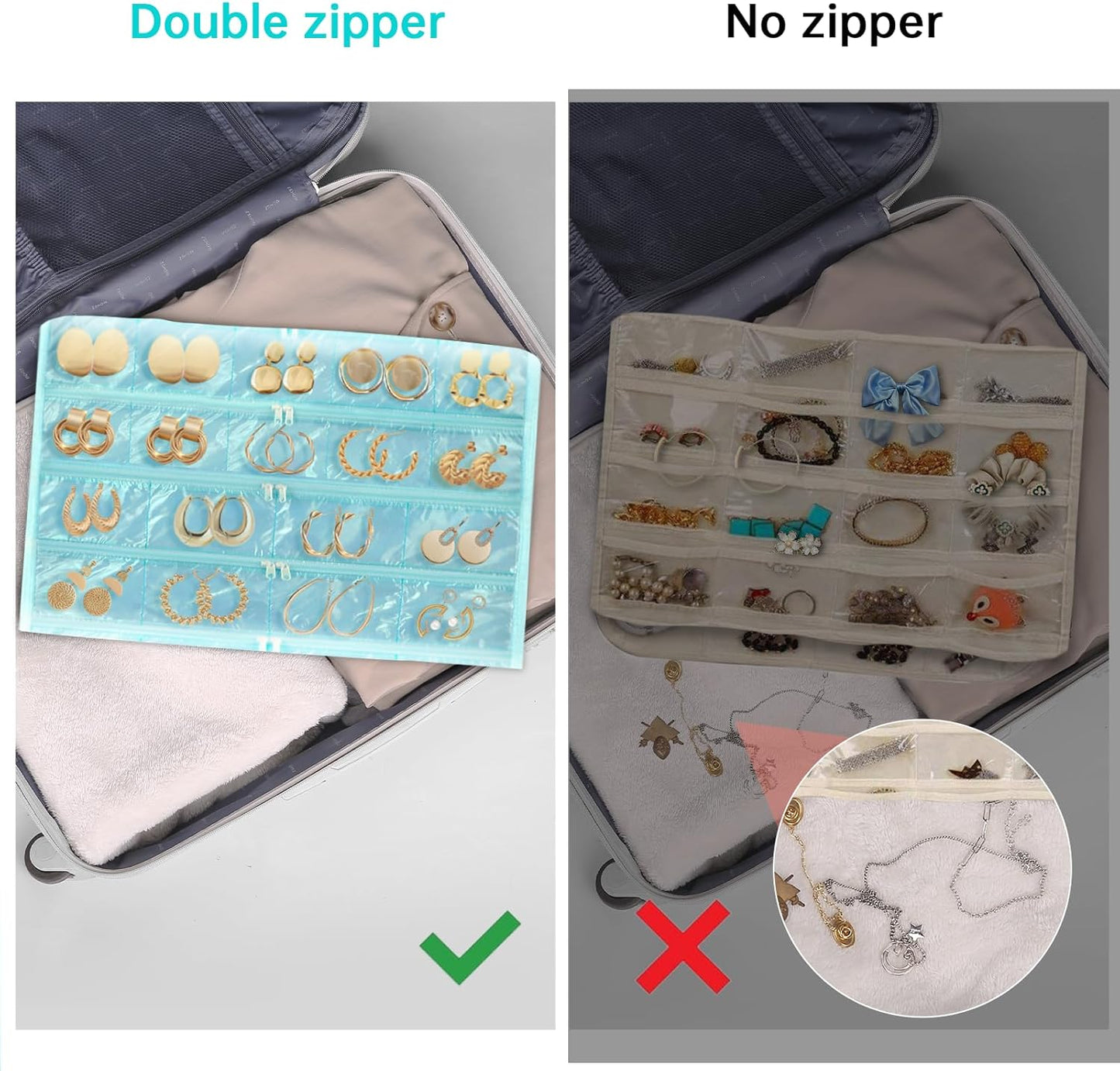 FOREGOER Hanging Jewelry Organizer with 88 Zippered Pockets, Dustproof Foldable for Travel, Accessories Organizer for Holding Jewelries Earring Organizers and Storage (Blue)